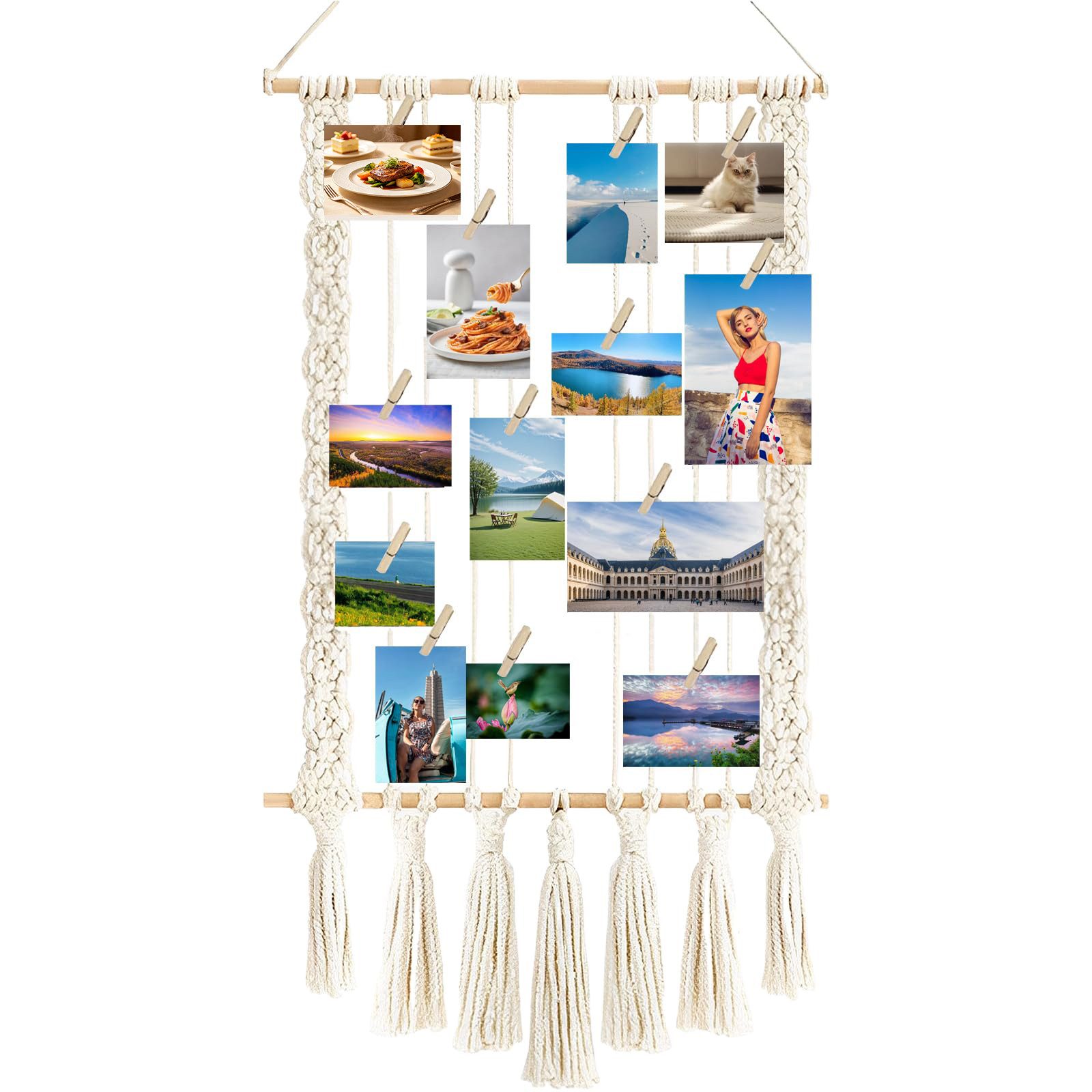 FOUORTUNATE-BEE Fotohalter Fotoleine Boho Deko mit Quasten Wanddeko für Wohnräum