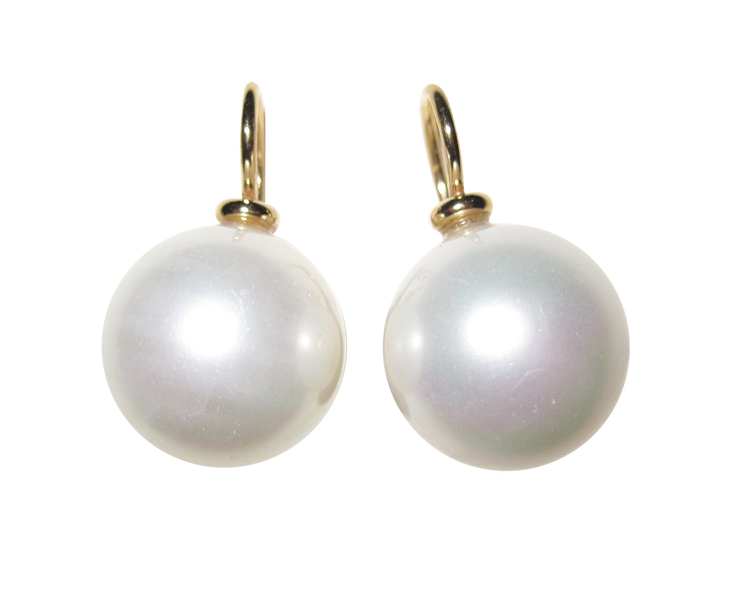 Mugello Perlenohrringe Diana groß weiß gold-platt. Muschelkern klassisch Basic edel, Perlenschmuck für Frauen, Bügel Sterlingsilber mit 585er Vergoldung