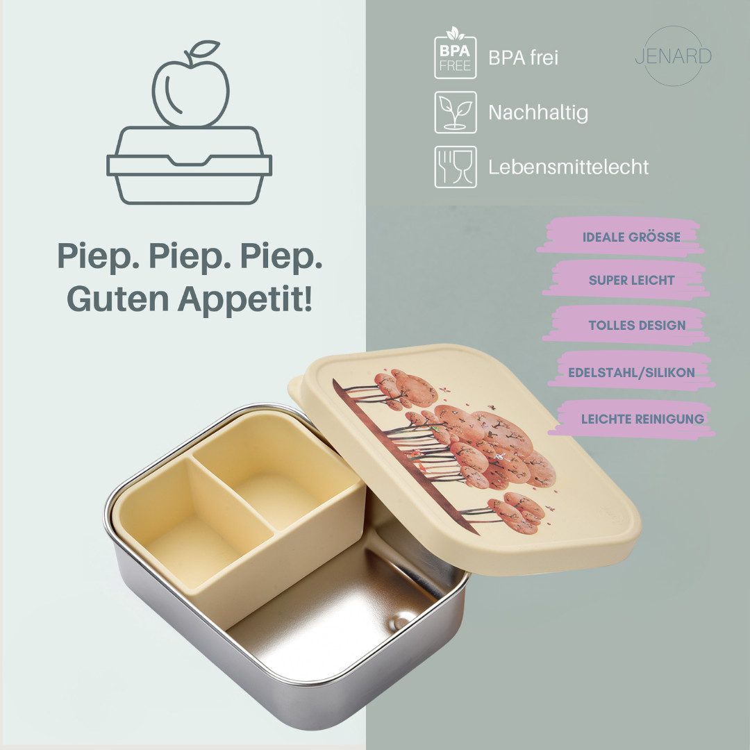 JENARD Lunchbox Kinder Edelstahl auslaufsicher mit Silikondeckel & Trennfach, Edelstahl & Silikon, BPA-frei, lebensmittelecht, robust