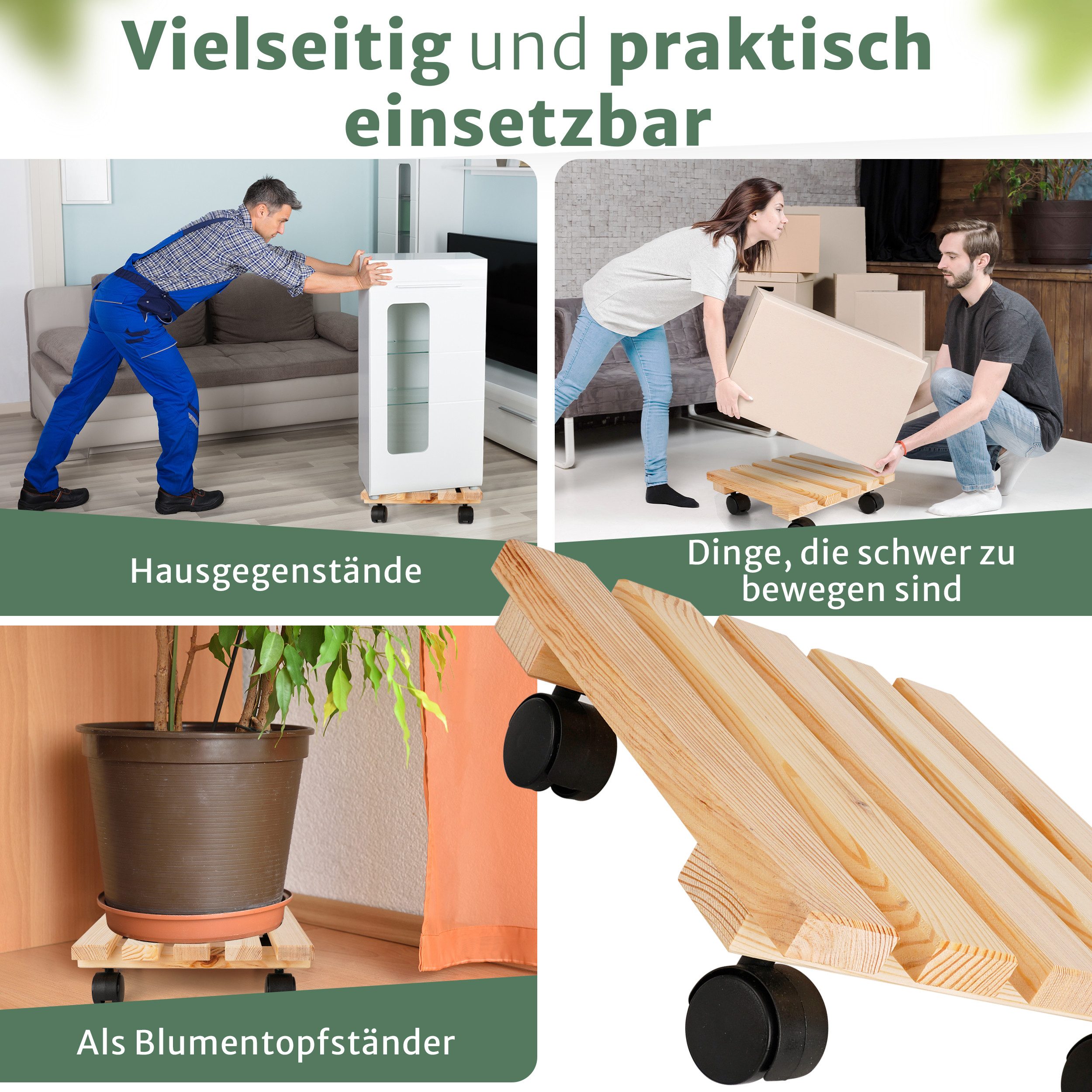 Oramics Pflanzenroller Holz Blumentopfuntersetzer eckig Massivholz günstig online kaufen