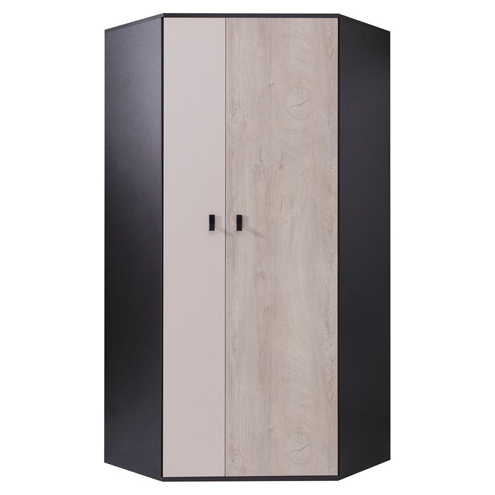 Lomadox Kleiderschrank PITTSBURGH-133 Eckkleiderschrank, 90x90cm, schwarz/Eiche/beige