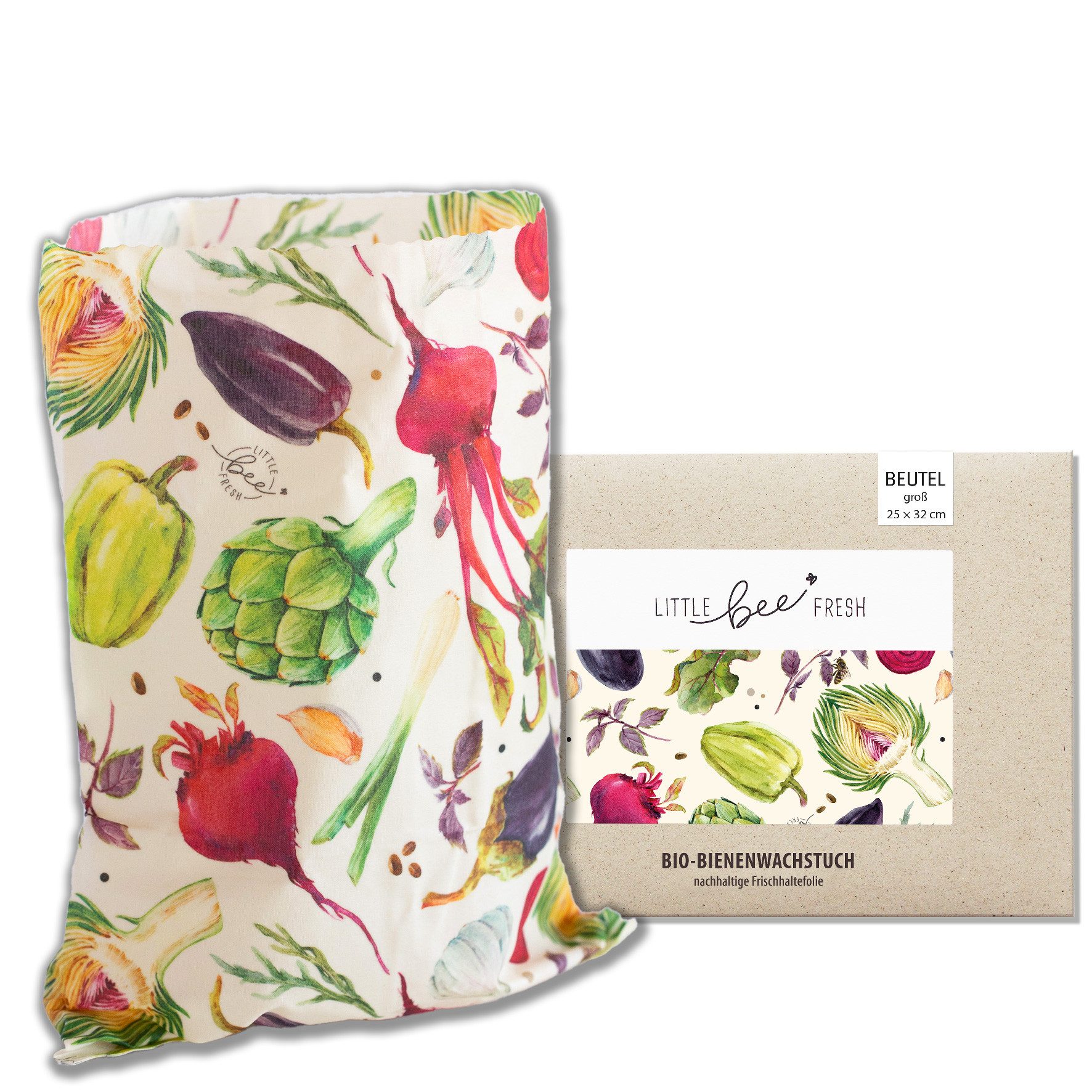 little bee fresh Bienenwachstuch großer Beutel mit Bio-Bienenwachs, wiederverwendbar, plastikfrei, nachhaltig, regional