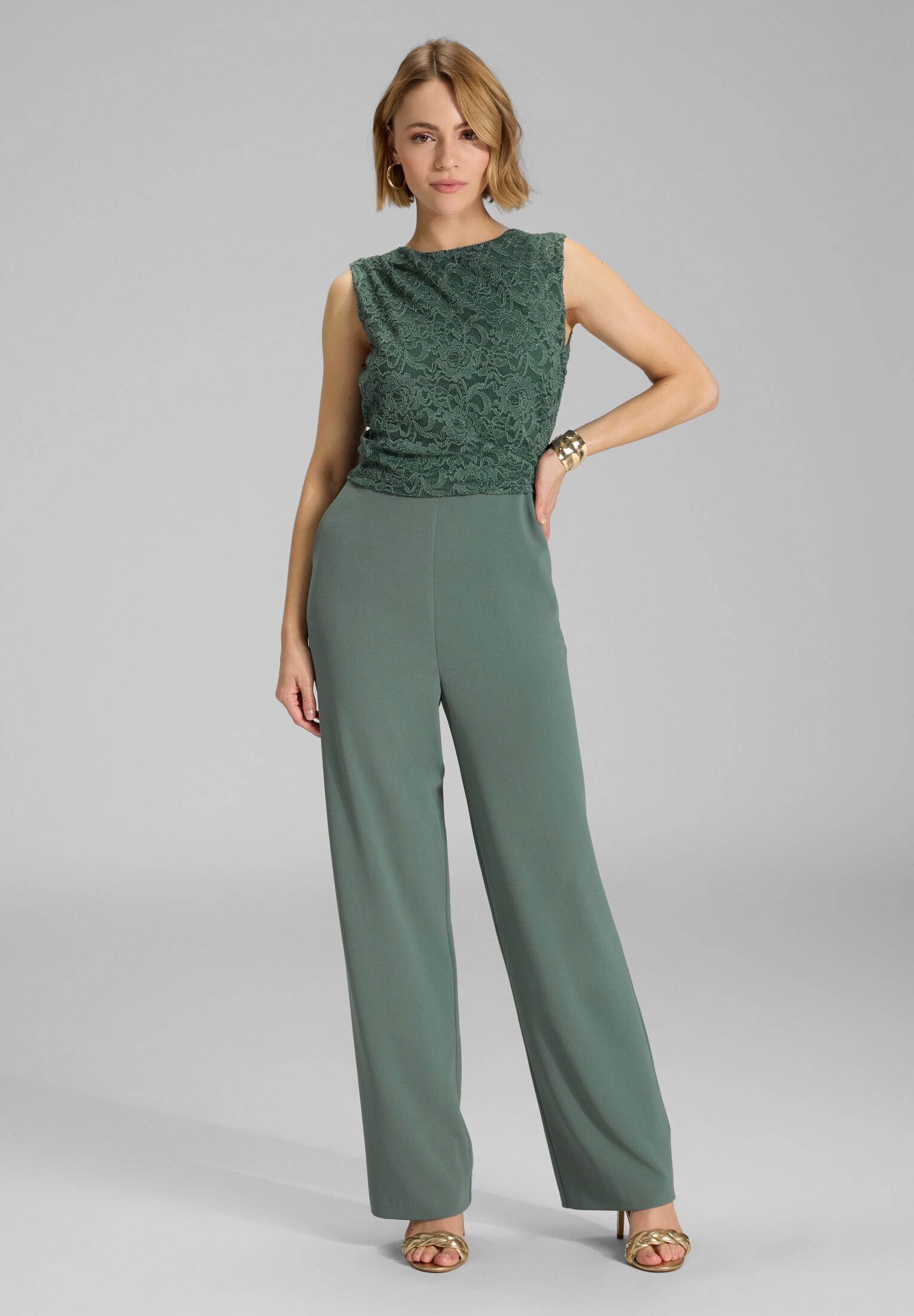 SWING Jumpsuit - Jumpsuit aus Material-Mix mit Drapierung Oberteil in figurbetonter Passform