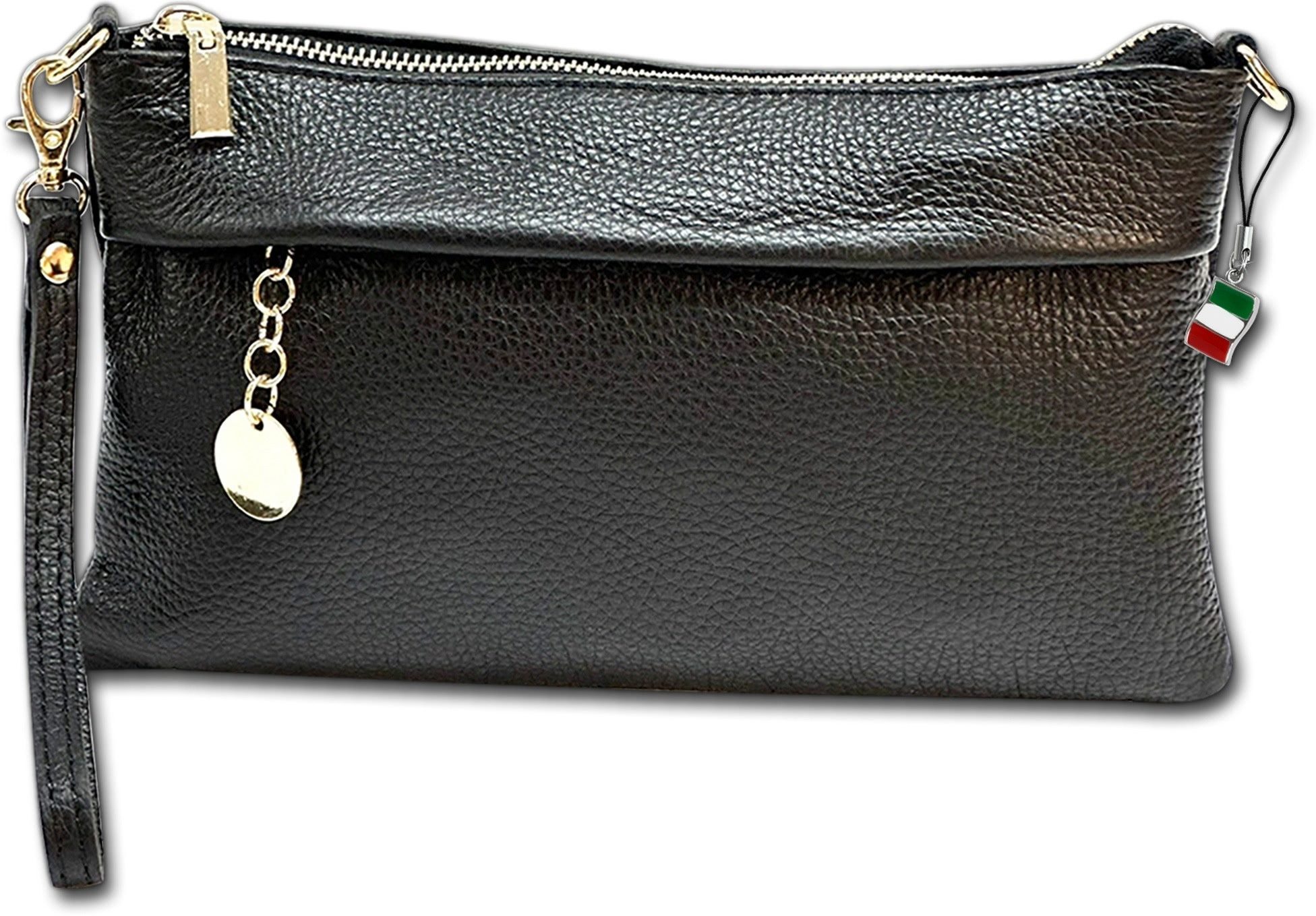 FLORENCE Clutch Florence Damen Clutch Leder Tasche (Clutch, Clutch), Damen Tasche Echtes Leder schwarz, Made-In Italy