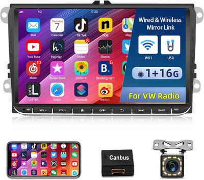 Hikity Android 2Din 9 Zoll kapazitiver Touchscreen HD GPS Navigation für VW Autoradio (für T5 EOS POLO Touran Seat Sharan, für VW Passat Golf MK5 MK6 Jetta)