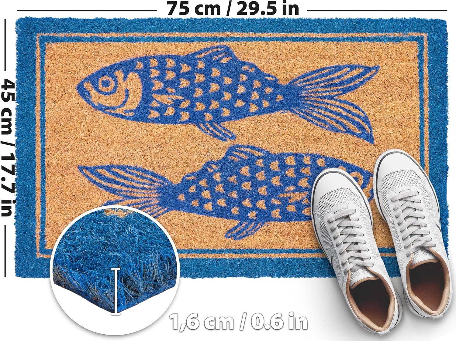 BRUBAKER Fußmatte Fische Blau - Schmutzfangmatte, Rechteckig, Höhe: 15 mm, Fußmatte für Außen und Innen - Wetterfest und Rutschfest - 45 x 75 cm