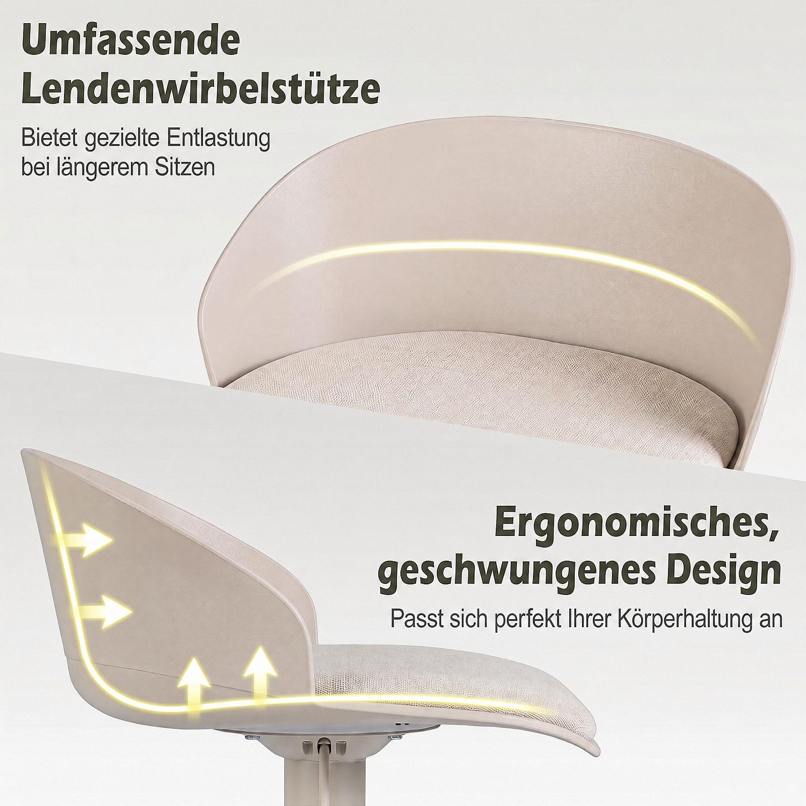COSTWAY Barhocker 2er Set 360° drehbar höhenverstellbar, beige Drehstuhl gepolstert 150kg – Bild 5 von 5