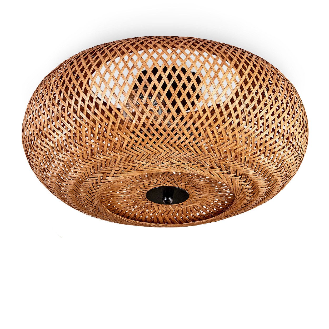 hofstein Deckenleuchte moderne Deckenlampe aus Metall/Bambus/Holz in Schwarz/Natur, ohne Leuchtmittel, Boho-Design Deckenleuchte,Lichteffekt, Ø40cm, 3xE27, ohne Leuchtmittel