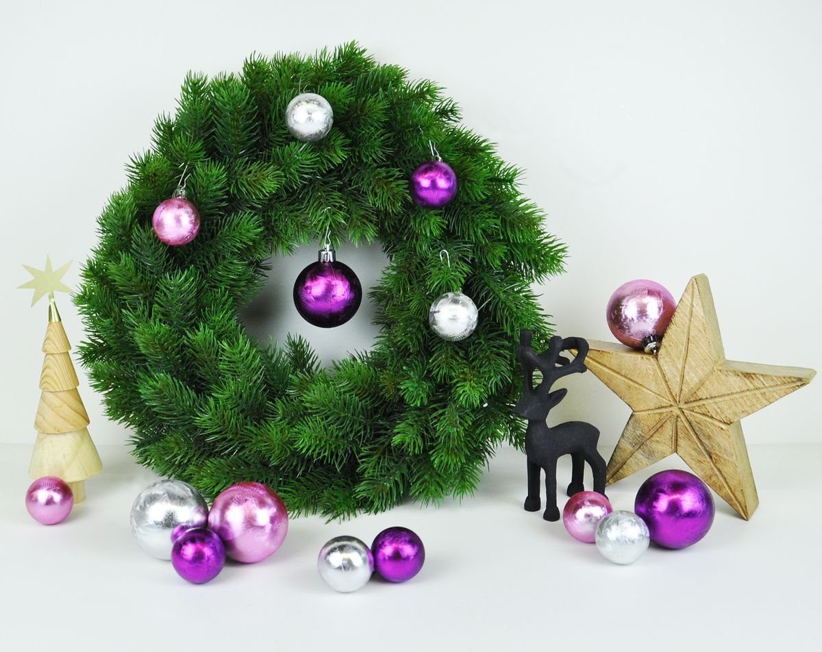 JACK Christbaumschmuck JACK by Inge 50x Kunststoff Kugeln Eislack Violett Flieder Silber, Inkl. Haken, Rillenoptik aus Kunststoff Ø 4 + 6 cm, Aufbewahrungsbox