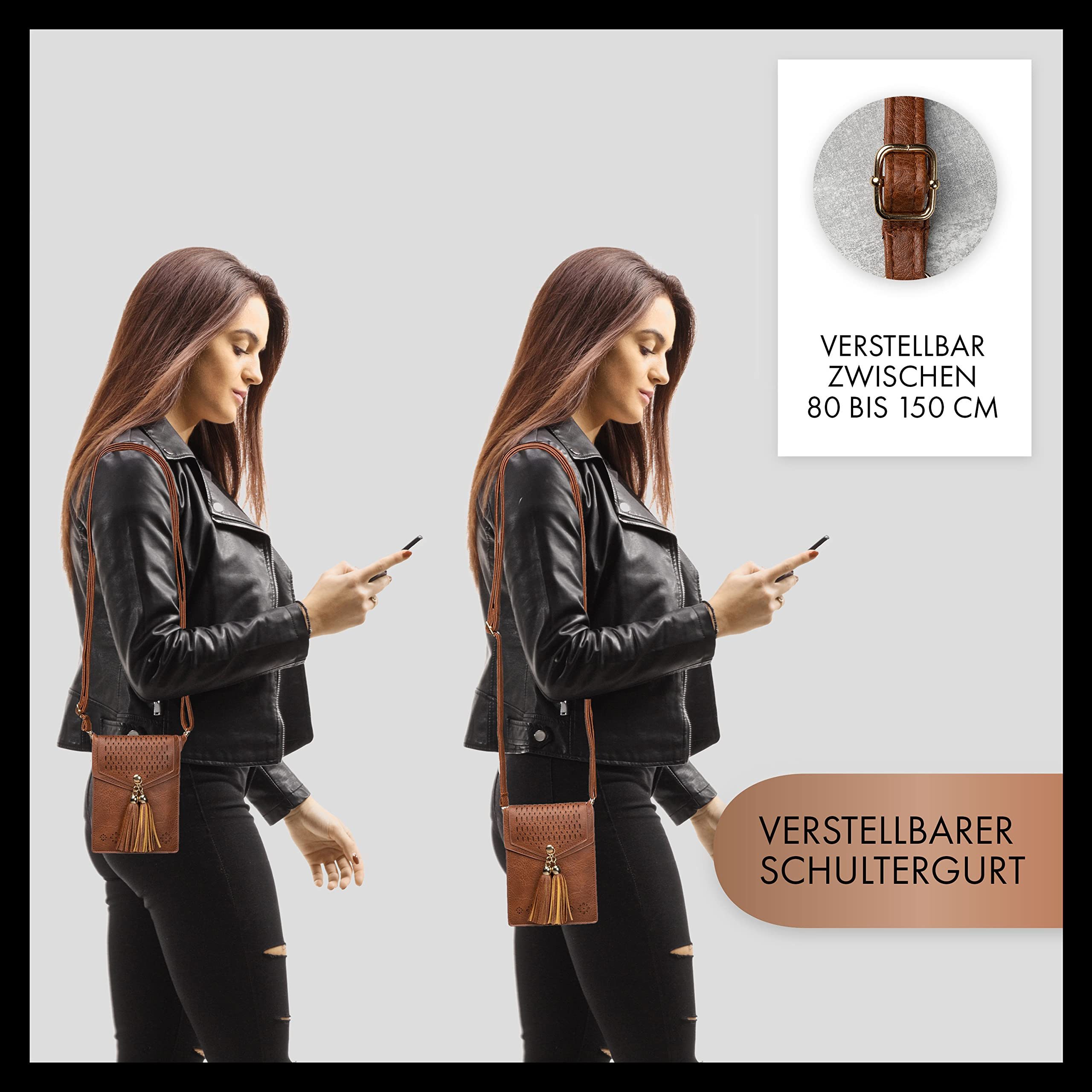 XiRRiX Handytasche Handy Tasche Damen zum Umhängen - Umhängetasche aus Lederimitat (1-tlg., kompatibel mit Apple Iphone), in wunderschönem Design