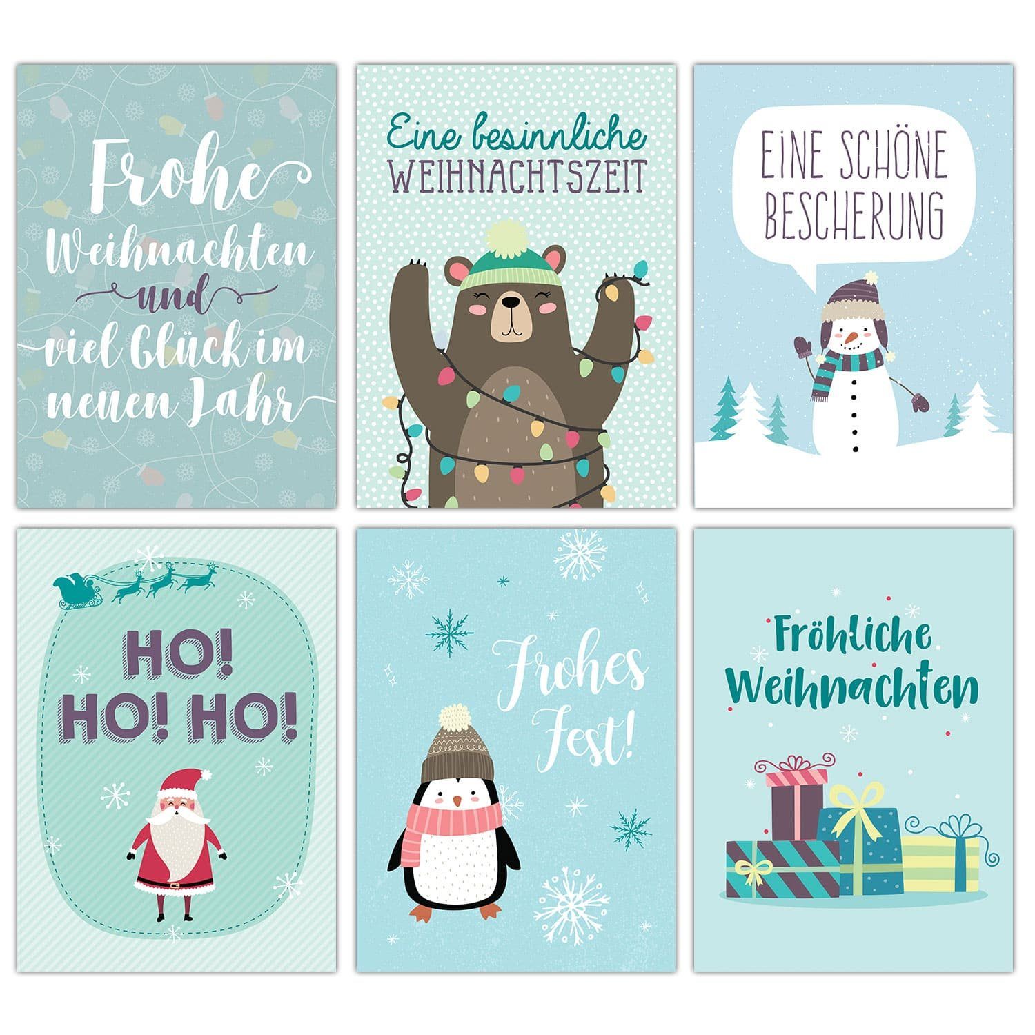 PAPIERDRACHEN Weihnachtskarte Weihnachtskarten Set - 12 gestaltete Postkarten zu Weihnachten