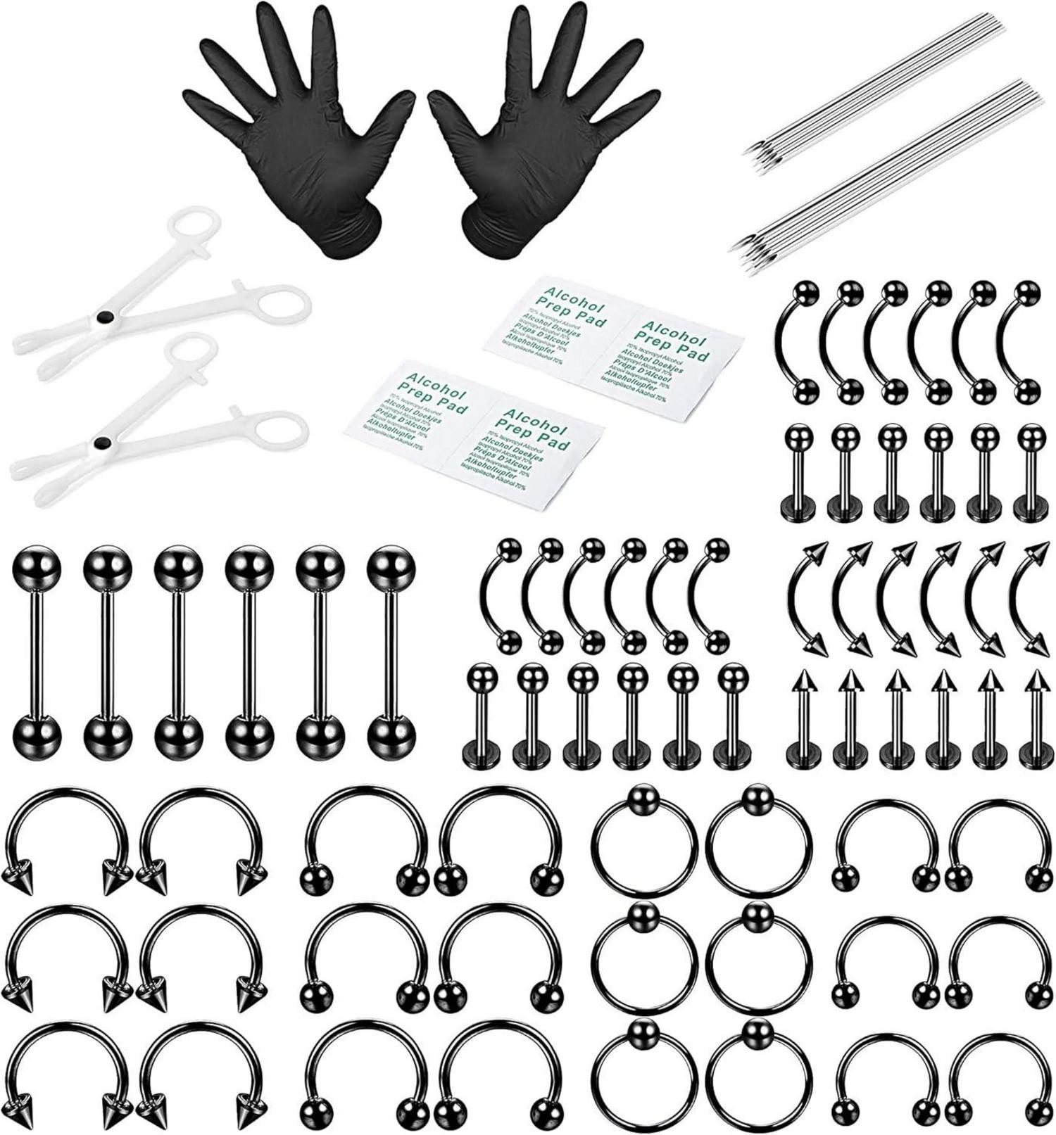 Piercing-Set 84-teiliges Piercing Kit Edelstahl Körper Schmuck Set 14G 16G