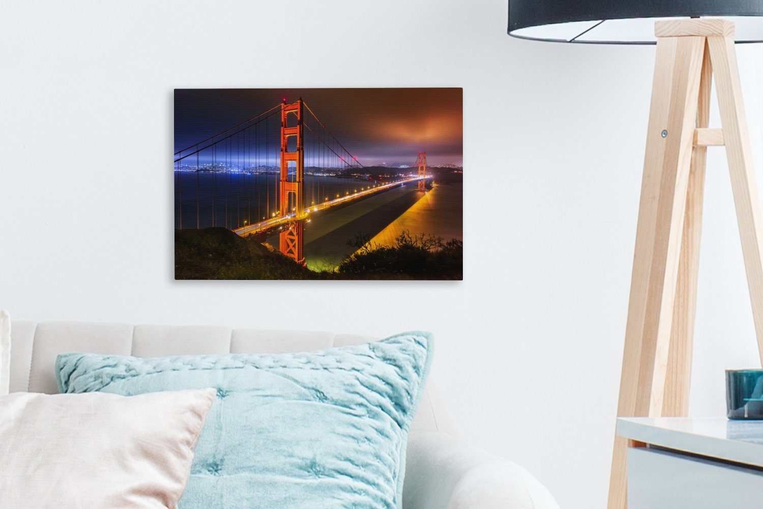 Golden Nacht OneMillionCanvasses® St), Wandbild beleuchtet, Aufhängefertig, Leinwandbild bei cm Gate Die Leinwandbilder, Bridge Wanddeko, (1 30x20