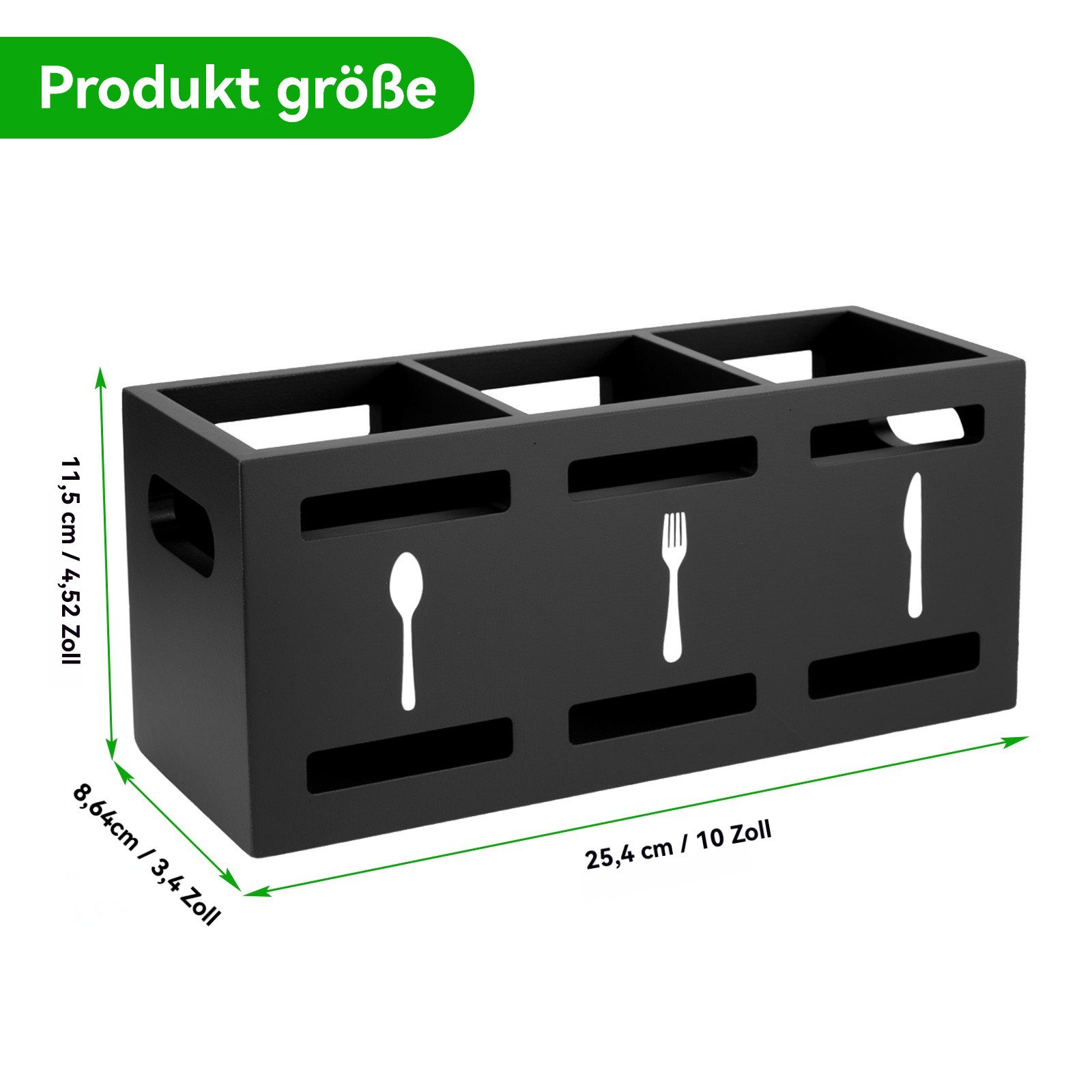BlingBin Besteckhalter Küchenutensilienhalter,3 Fächer Schwarze Holz Besteckkorb, (1er Set, 25,5 × 8,5 × 11,5cm,Utensilienhalter,Besteck Organizer), Aufbewahrung für Kochlöffel & Küchenhelfer