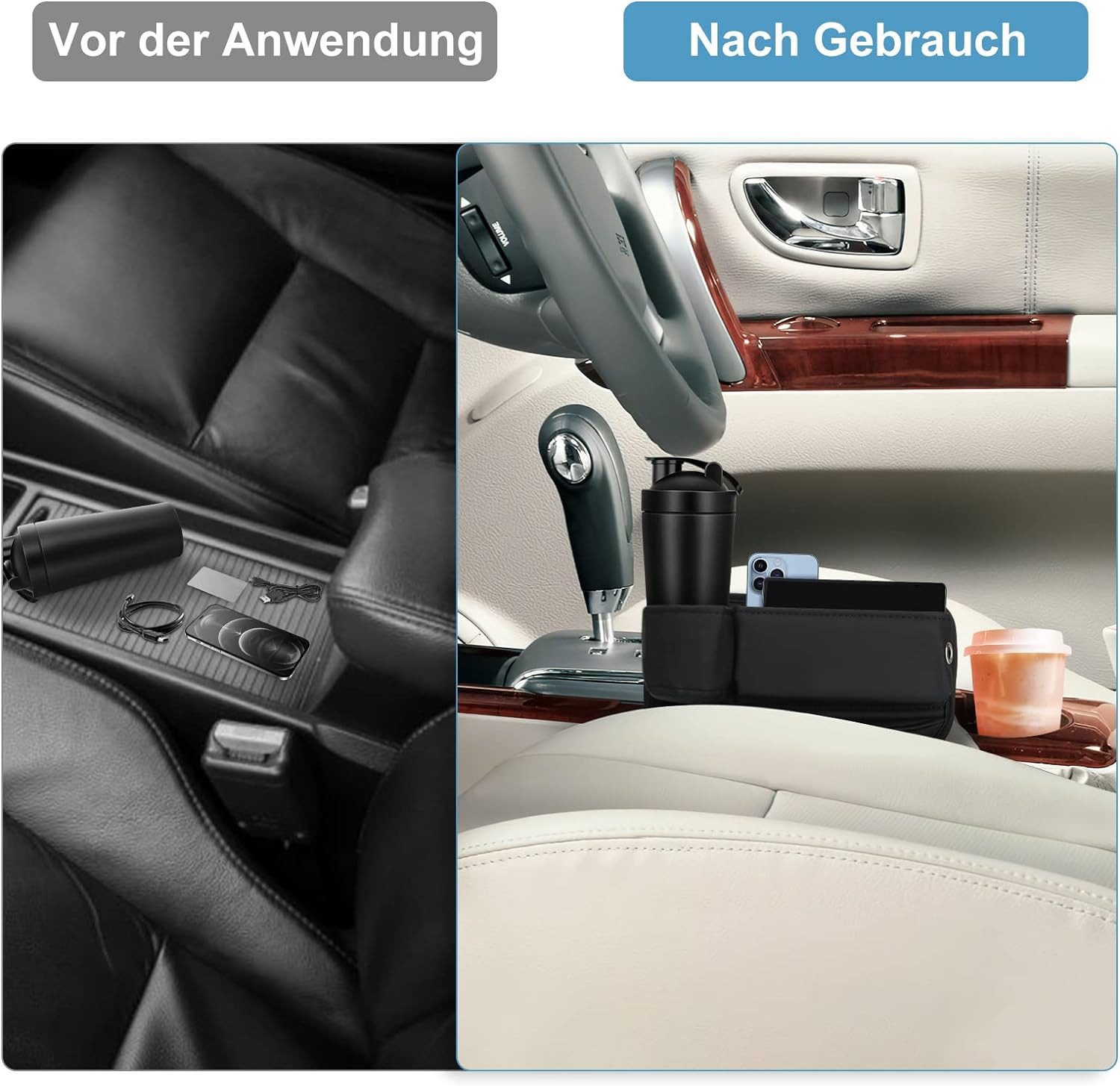 JOYOLEDER Aufbewahrungsbox Ordnungsboxen Sortimentskasten Autositz Gap Organizer, PU (Universal (1 St) Schwarz)