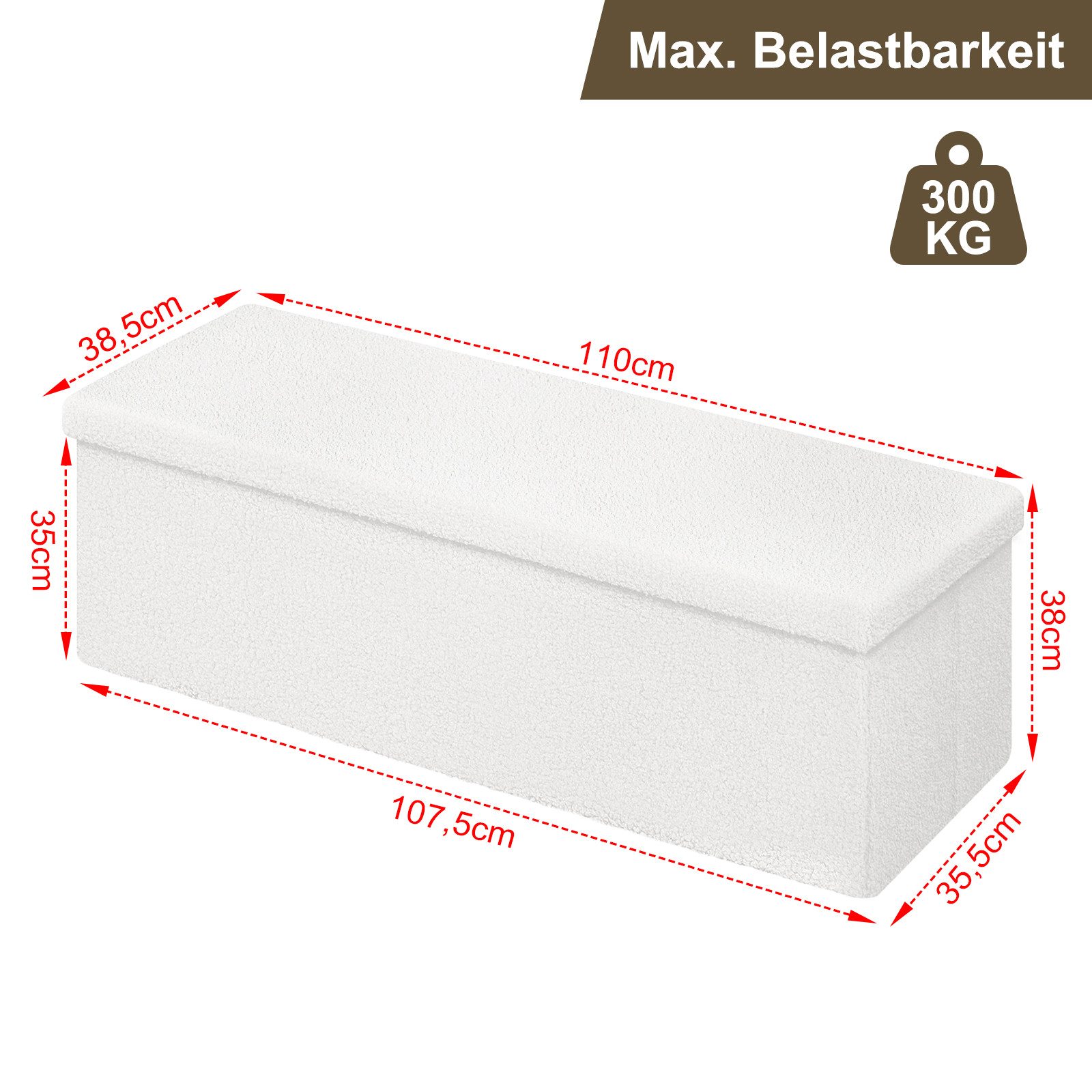 EUGAD Sitzbank (1-St), mit Stauraum, Teddystoff-Bezug, 200 kg belastbar