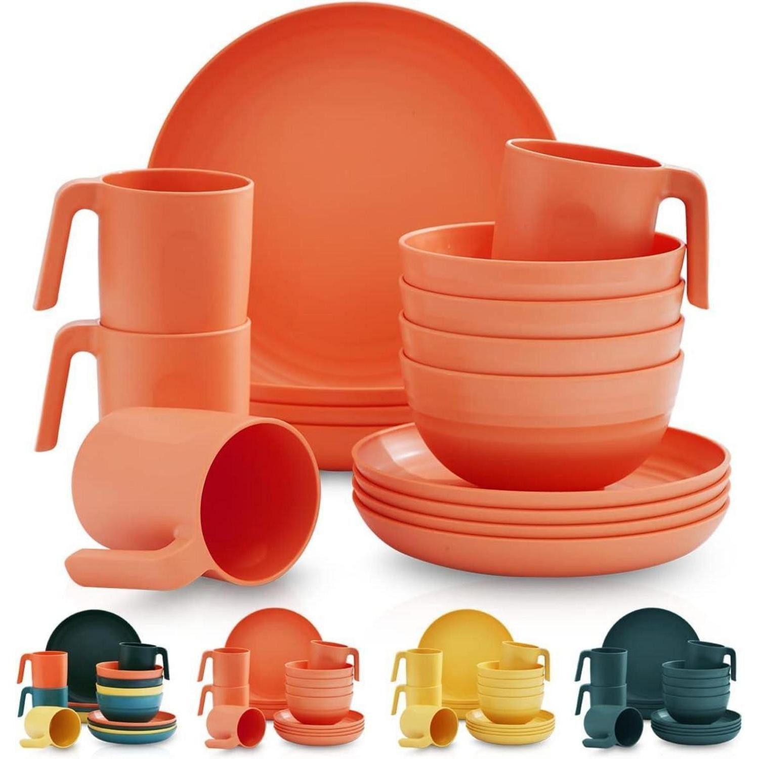 LuxusKollektion Geschirr-Set Geschirrset 16tlg Kunststoff unzerbrechlich BPAfrei Teller 4. Orange