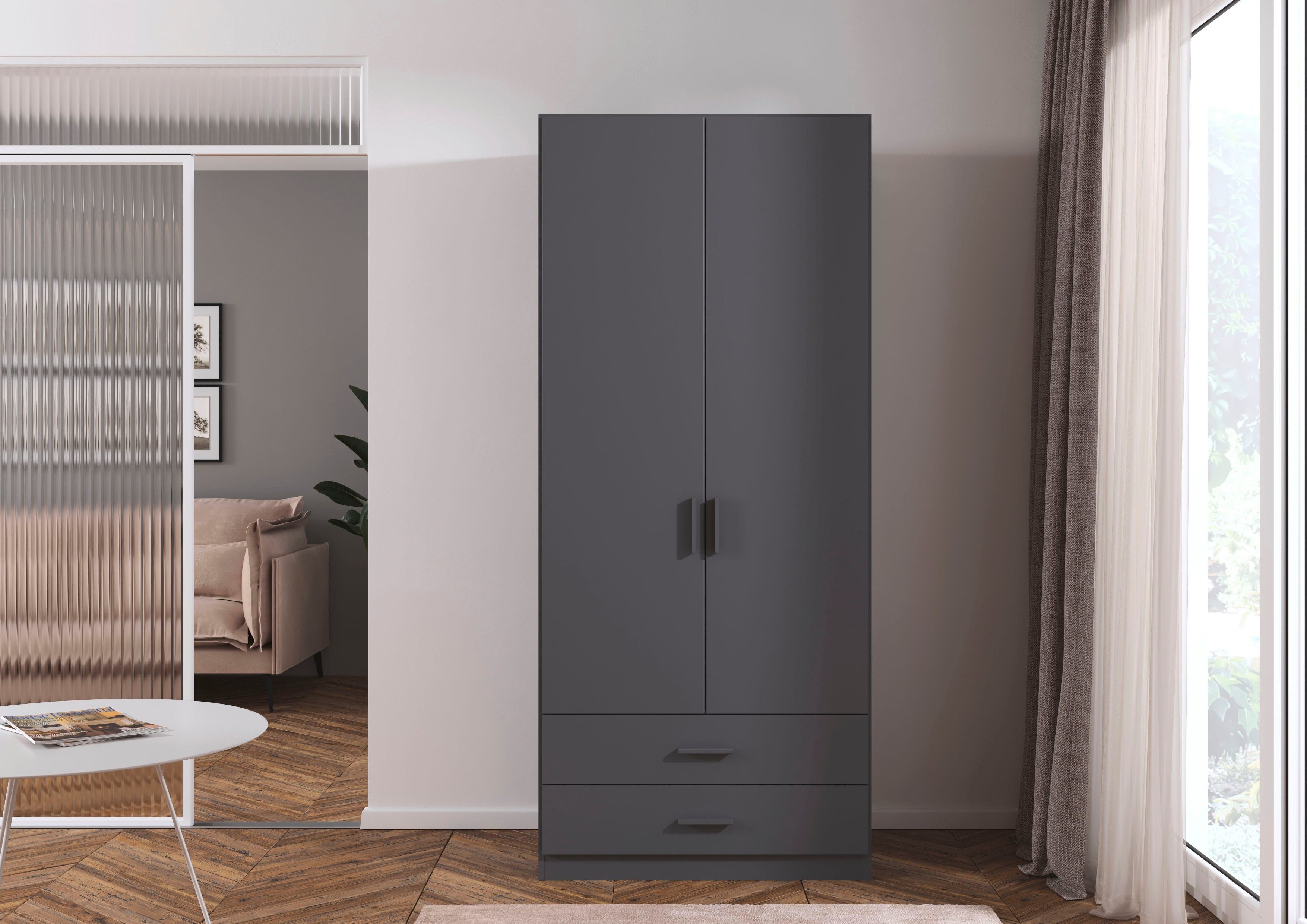 rauch Drehtürenschrank Kleiderschrank Garderobe GAMMA Breite 91 cm (in 3 Ausstattungen BASIC/CLASSIC/PREMIUM (inkl. SOFT-CLOSE-Funktion) mit Schubladen, verschiedene Griff-Varianten TOPSELLER MADE IN GERMANY