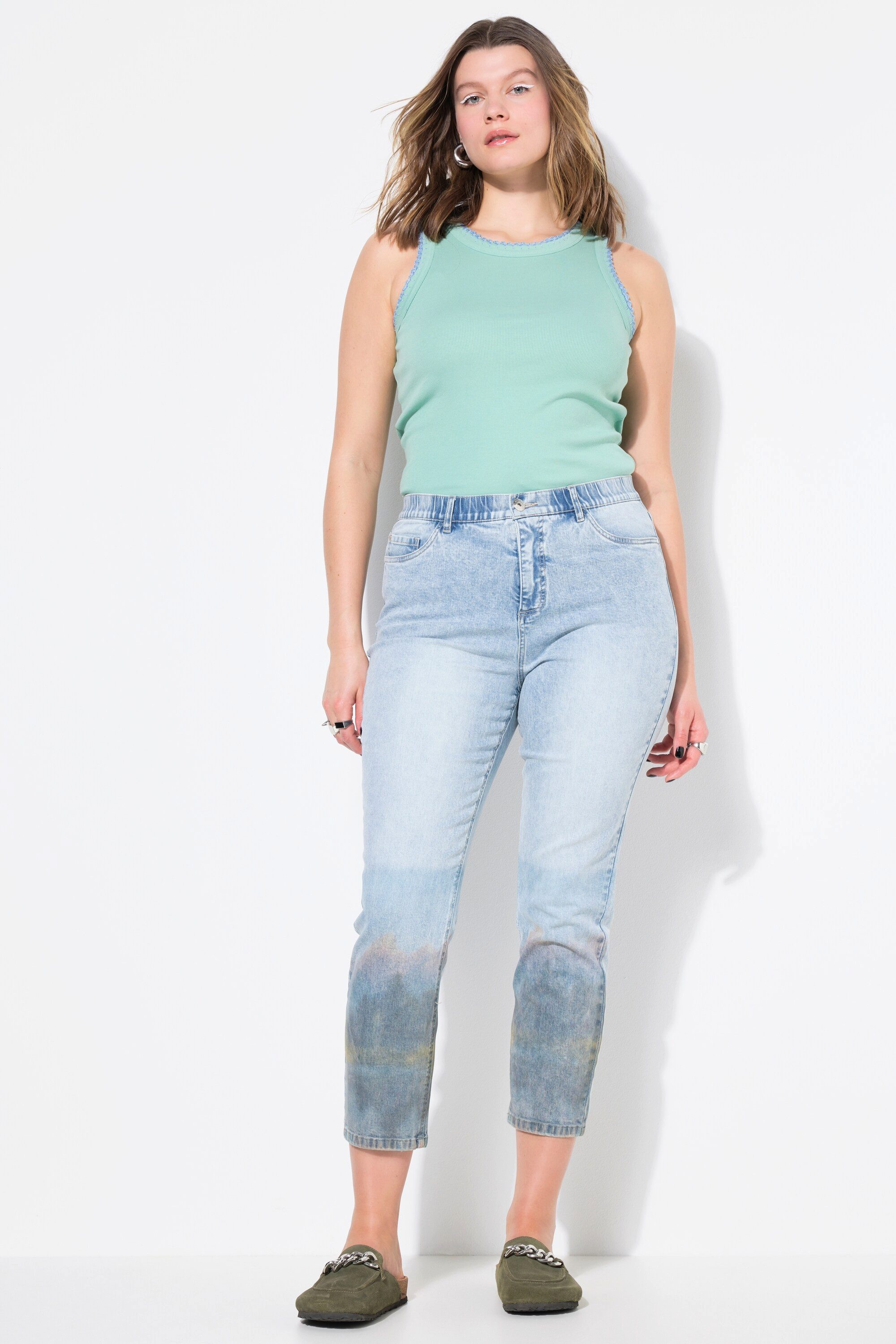 Studio Untold 5-Pocket-Jeans Mom-Jeans bedruckter Saum 5-Pocket