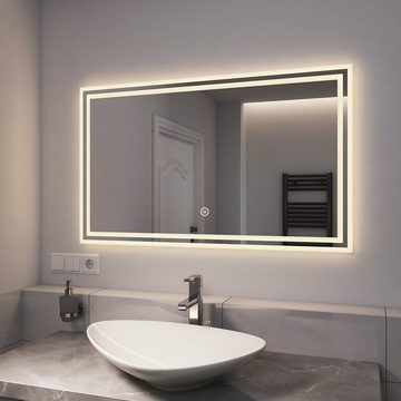 EMKE Badspiegel »Badspiegel mit Beleuchtung LED Wandspiegel Badezimmerspiegel«, Touchschalter Dimmbar Warmweißes Kaltweißes Neutrales Licht 100x60cm