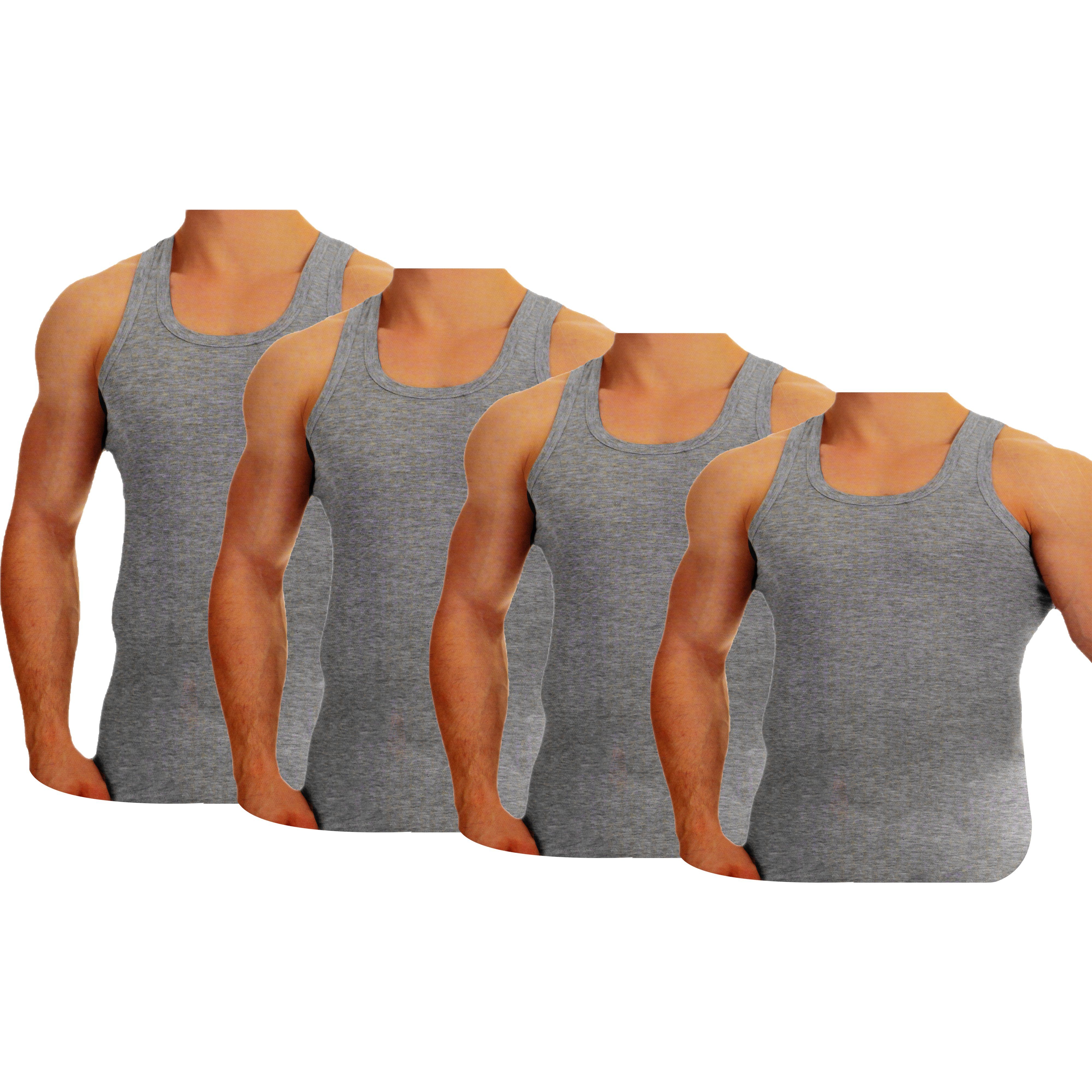 4er TEXEMP Unterhemd Grau Pack Shirt Tanktop 4er-Pack) Baumwolle 100% (Packung, Achselhemd Herren Top Tank Baumwolle Sport Muskelshirt Tanktop Feinripp Unterwäsche