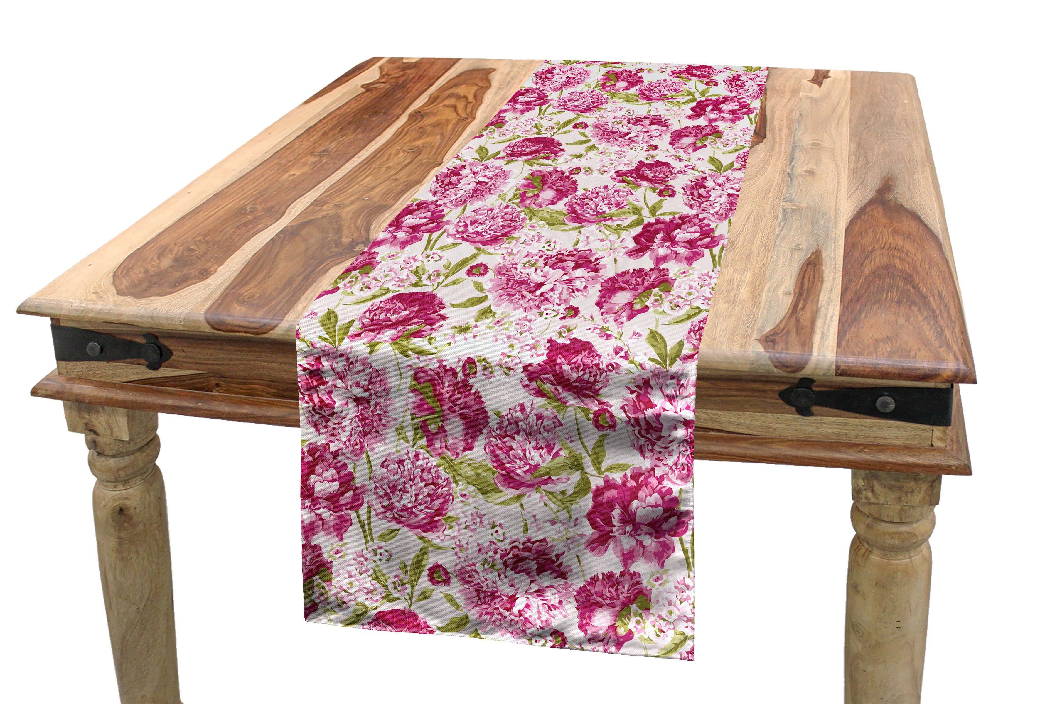 Abakuhaus Tischläufer Esszimmer Küche Rechteckiger Dekorativer Tischläufer, Blume Pfingstrosen und Blattblumen | Tischläufer