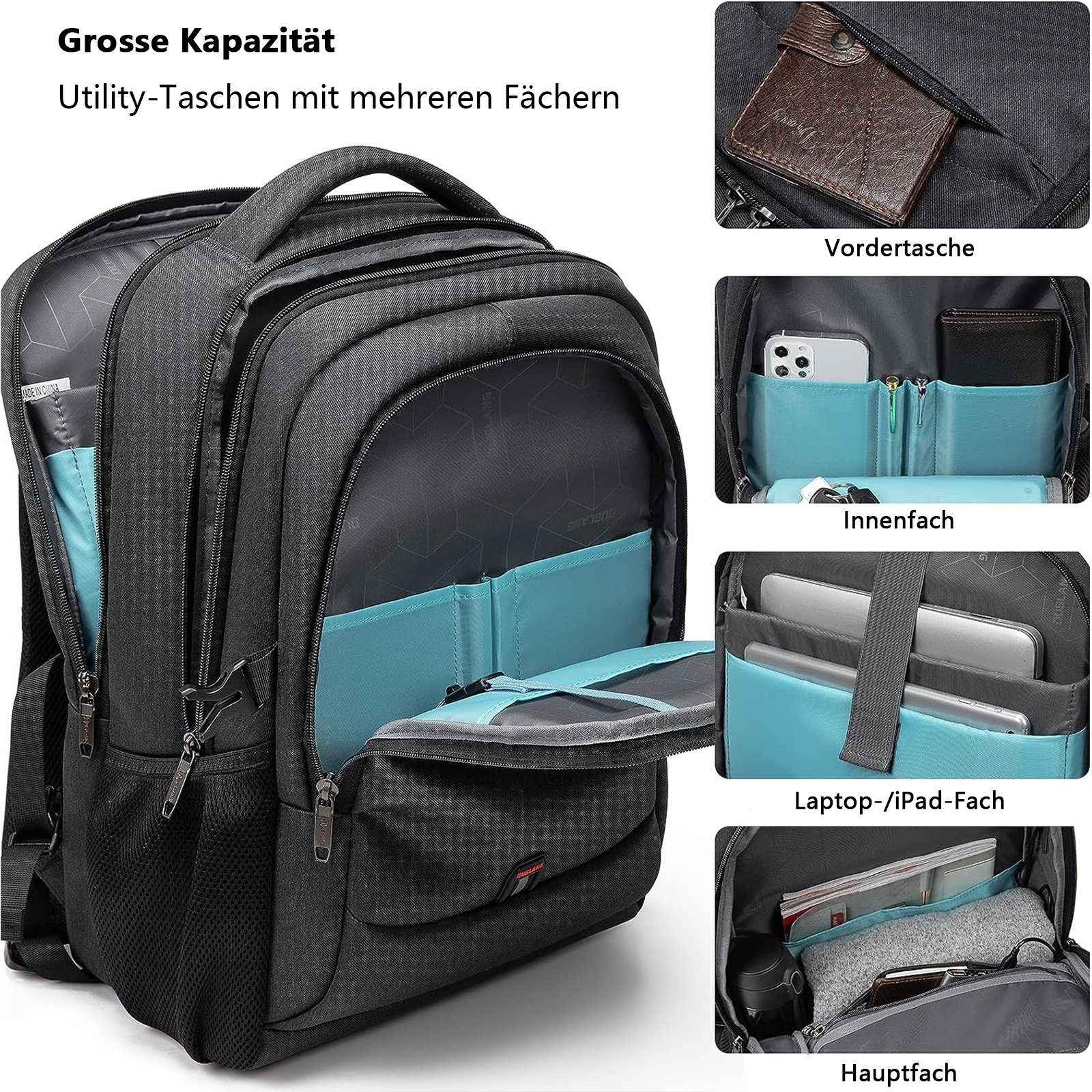 OKWISH Laptoprucksack Laptop Teenager Laptopfach), Rucksack, Anti-Diebstahl, Wasserbeständig Notebook Schule Arbeit (Laptop Damen Tasche Jungen Sportrucksack, Herren Business Uni Rucksäcke Rucksack Schulrucksack Backpack mit Laptoptasche USB-Anschluss, Freizeit Schwarz mit Reisen