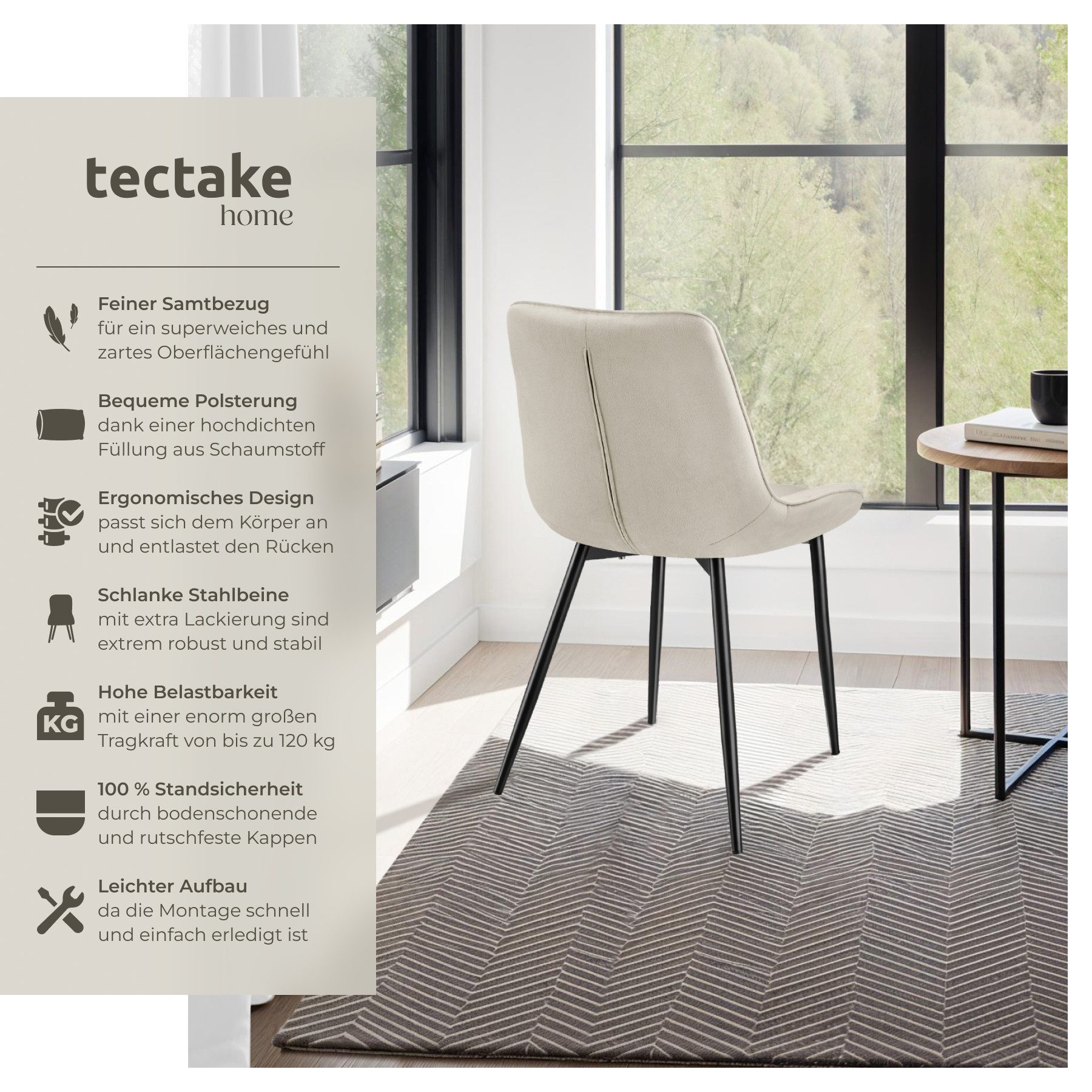 tectake Esszimmerstuhl Set Stuhl Monroe Samtoptik (Set, 4 St), Ergonomisch günstig online kaufen