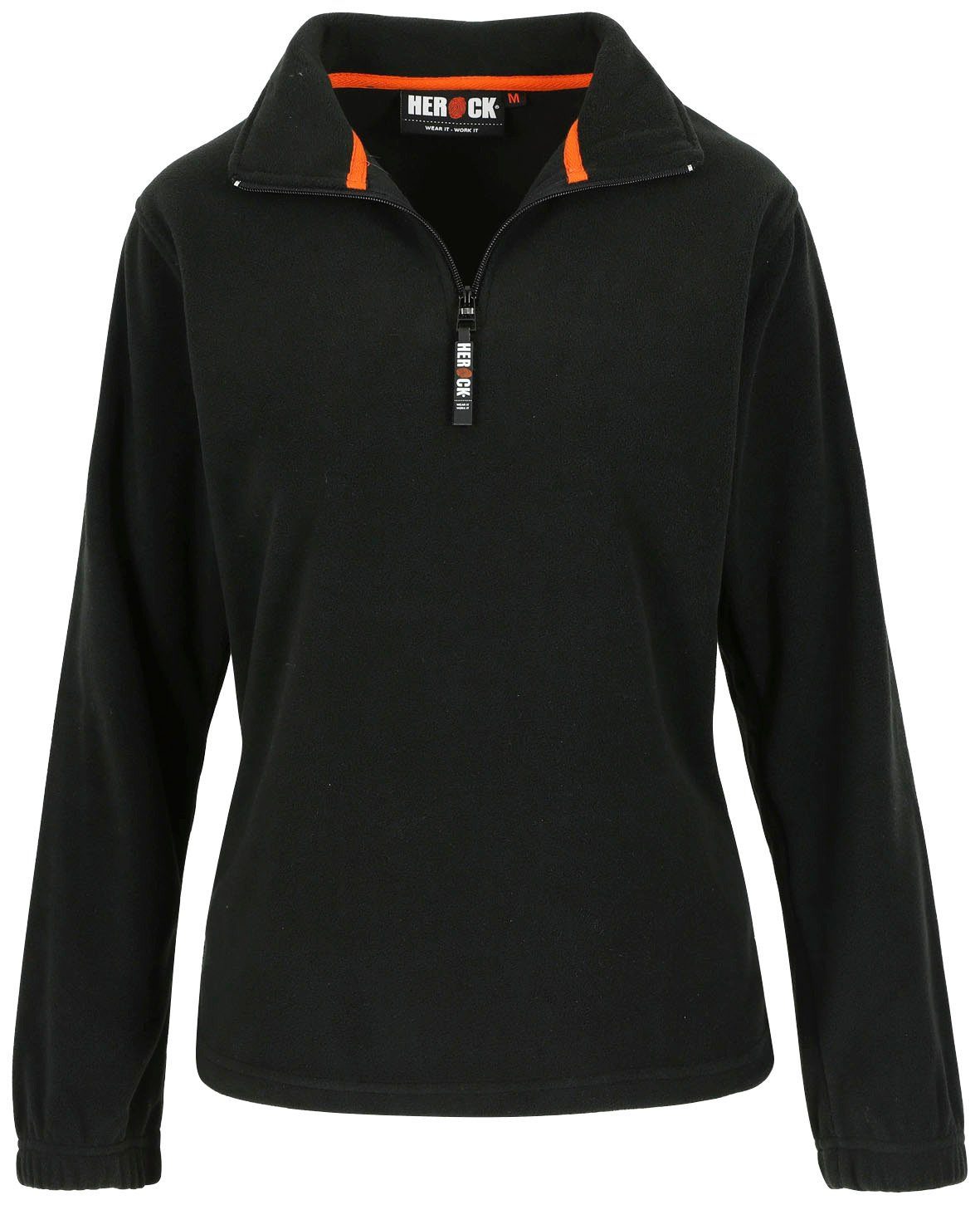 kurzem Herock Bündchen Reißverschluss Fleece-Sweater Aurora-Demen Damenfleecepullover mit und schwarz Stehkragenpullover elastichem