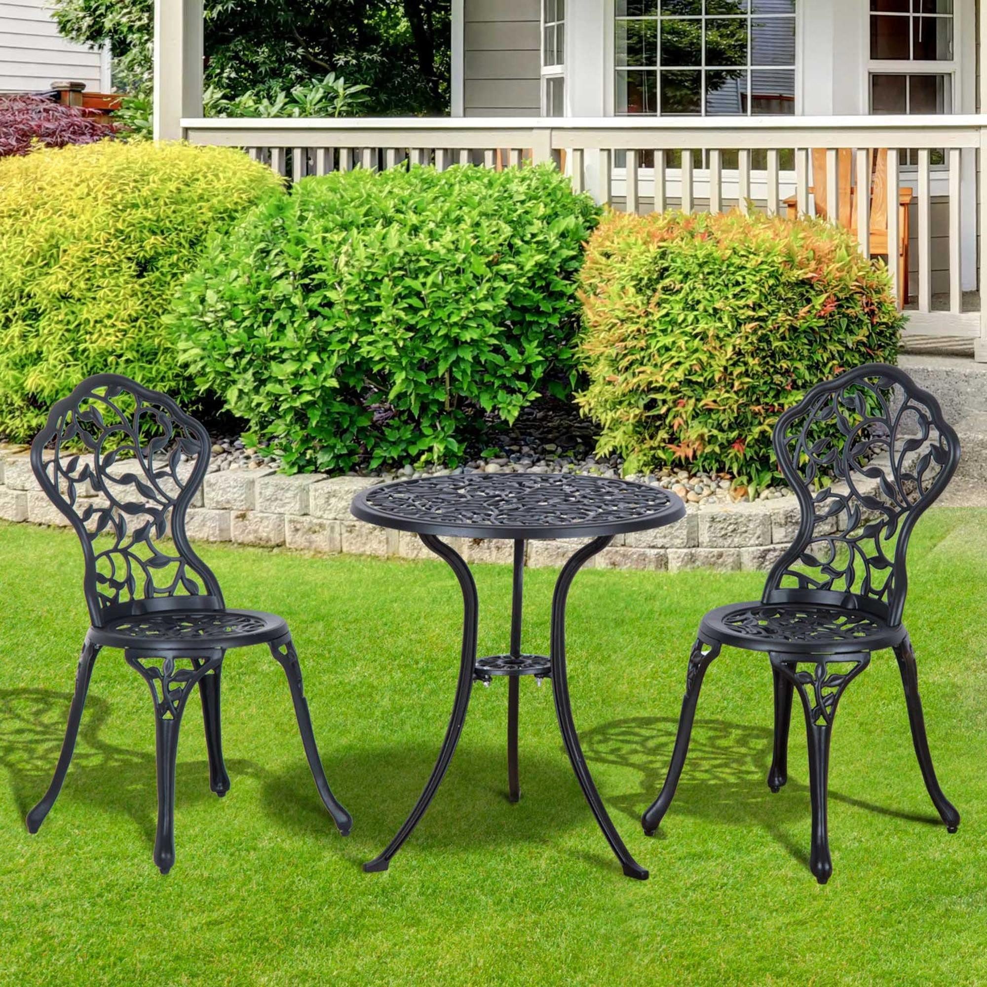 Outsunny Balkonset Bistroset 3-tlg. Gartenset aus Aluminiumguss, (Gartenmöbel, 3-tlg., Balkonmöbel), Bistrotisch mit 2 Stühlen