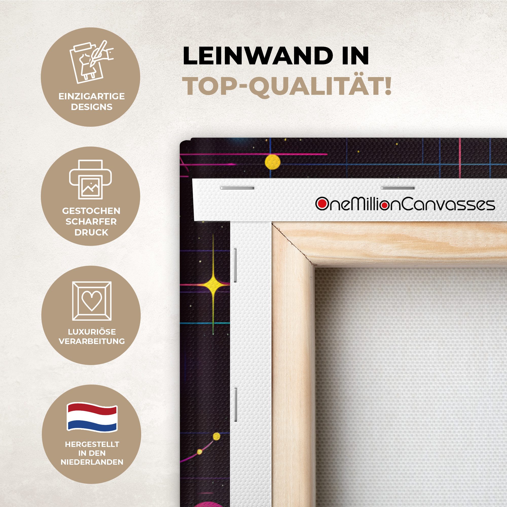 OneMillionCanvasses® Leinwandbild Dreiecke - Kreise - Abstrakt - Sterne, Fotodruck (1 St), Wandbild, Deko Schlafzimmer Wohnzimmer Flur 20x20 cm
