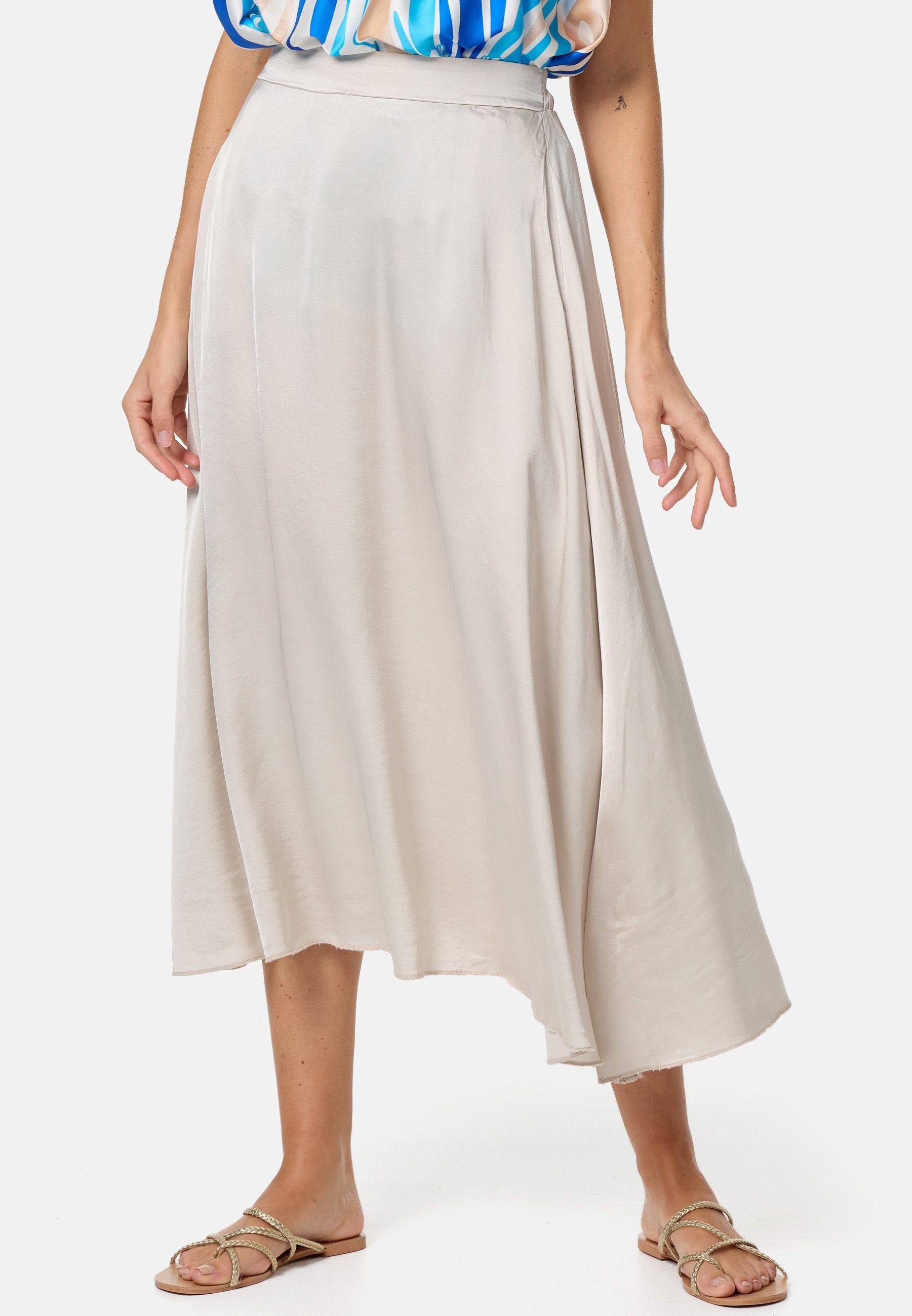 Rayshyne Maxirock PM-29 (Eleganter Midi Business A-Linien Satin Rock in Einheitsgröße)