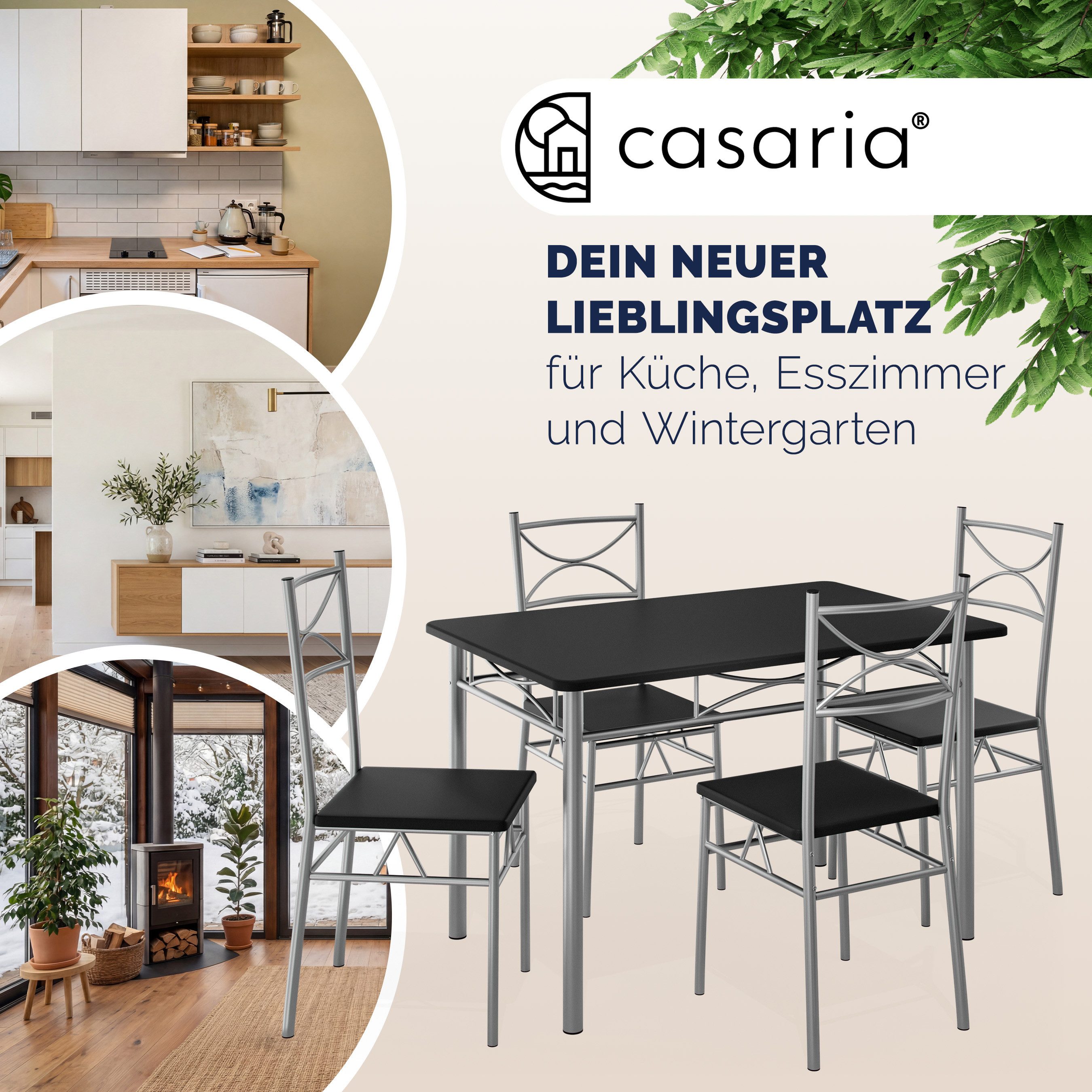 Casaria Essgruppe Paul, (5-tlg), Sitzgruppe Küchentisch mit 4 Stühlen für Esszimmer Küche Essgruppe