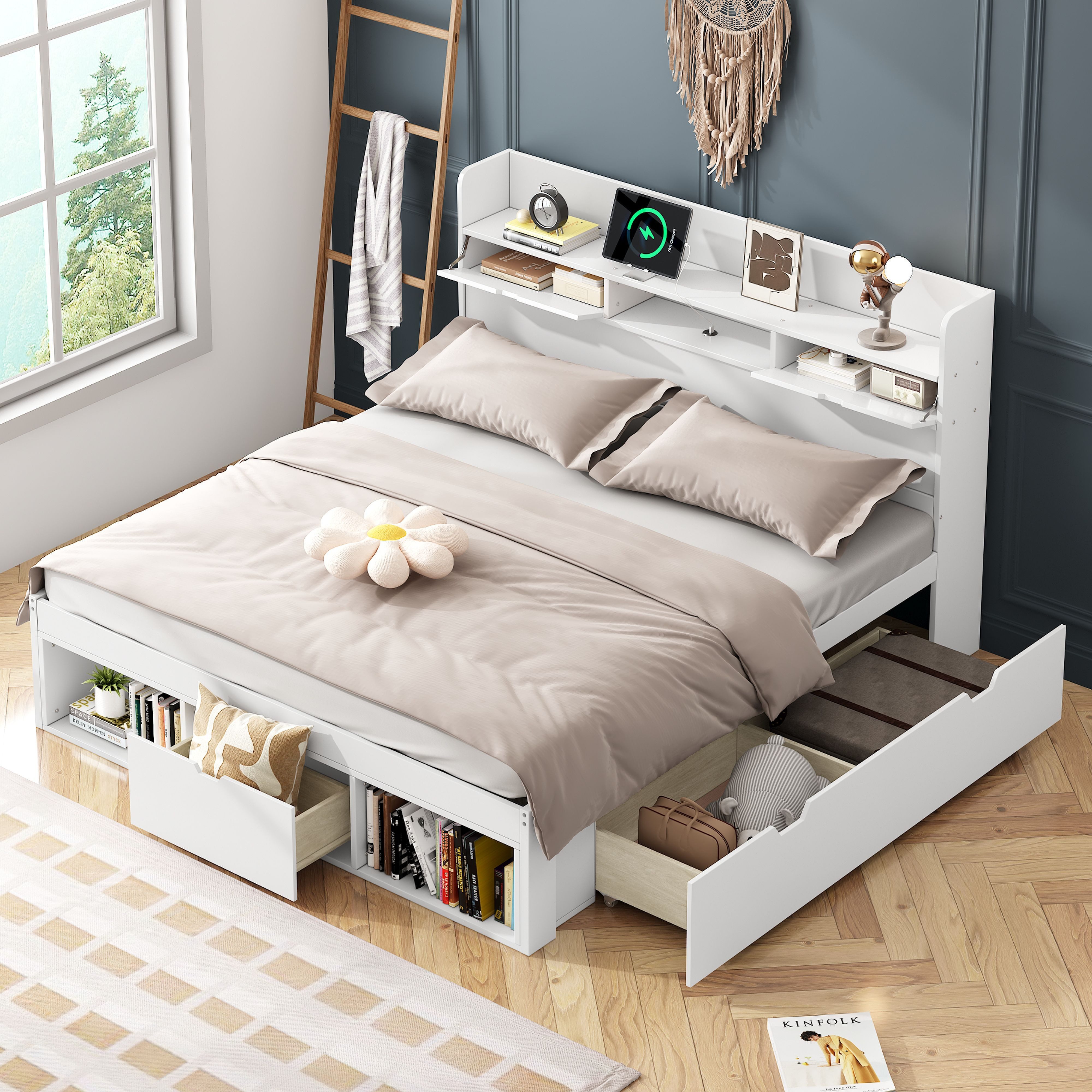 BlingBin Stauraumbett Kinderbett, Jugendbett Mit USB-port, Schubladen und S günstig online kaufen