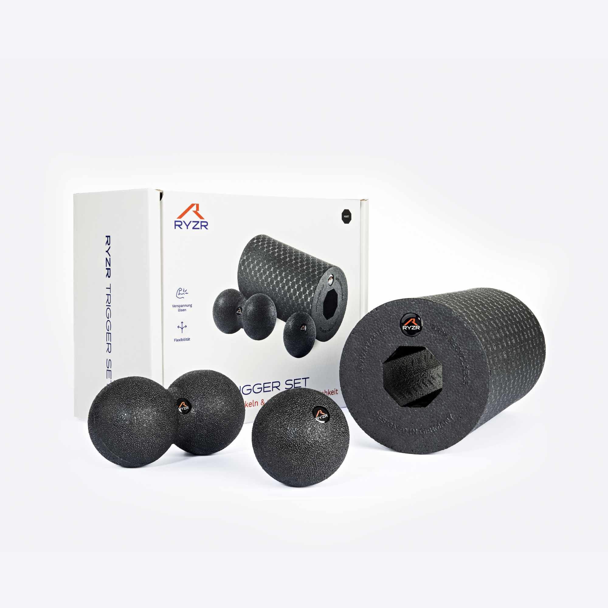 RYZR Faszienrolle RYZR Trigger Set – 3-in-1 Faszienrolle, Ball & Doppelball, 3-tlg. Set, Komplett Set für Faszientraining und-pflege