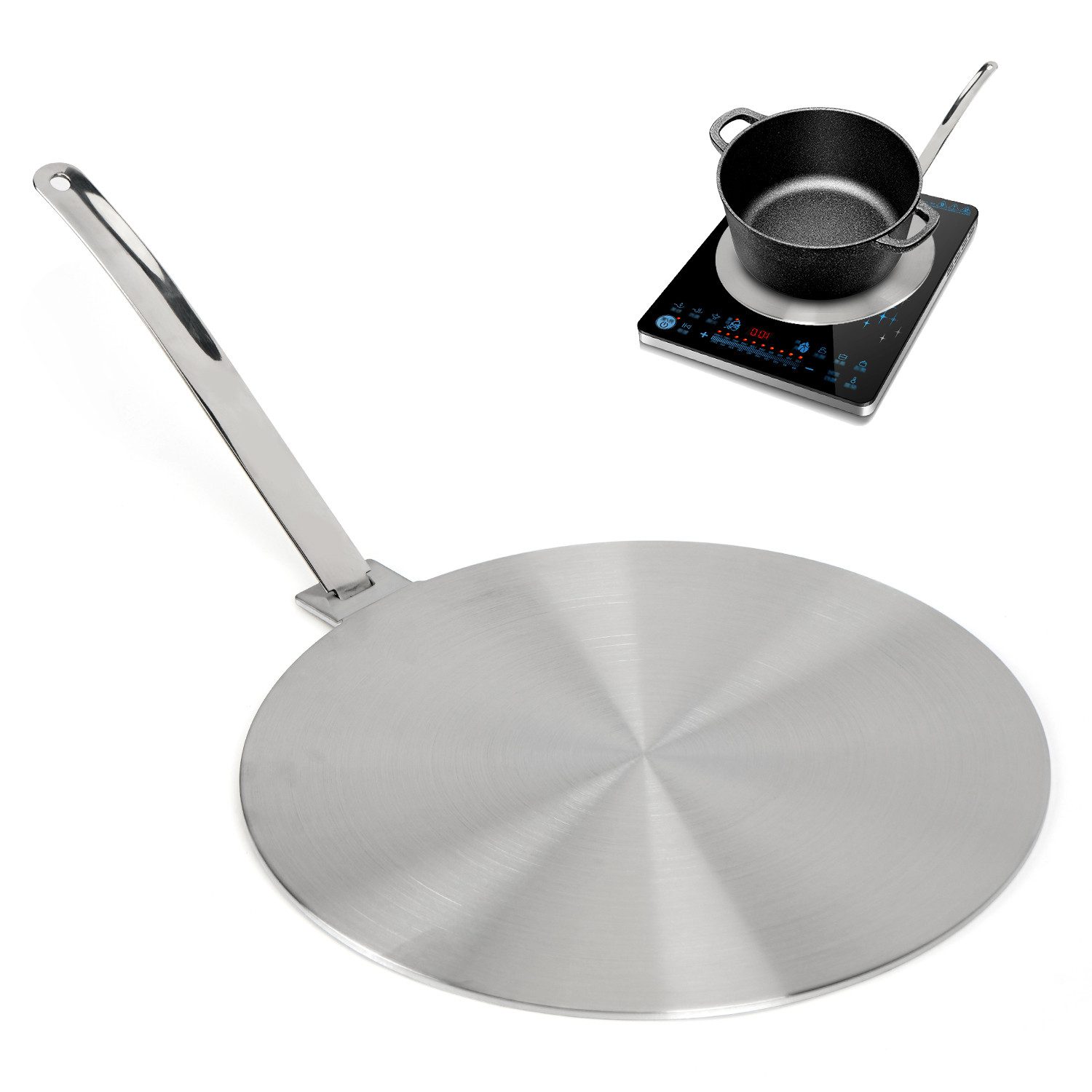 OSTWOLKE Kochfeld-Adapter Universal Adapterplatte 24cm/28cm für Induktions-Kochfelder, mit abnehmbarem Griff