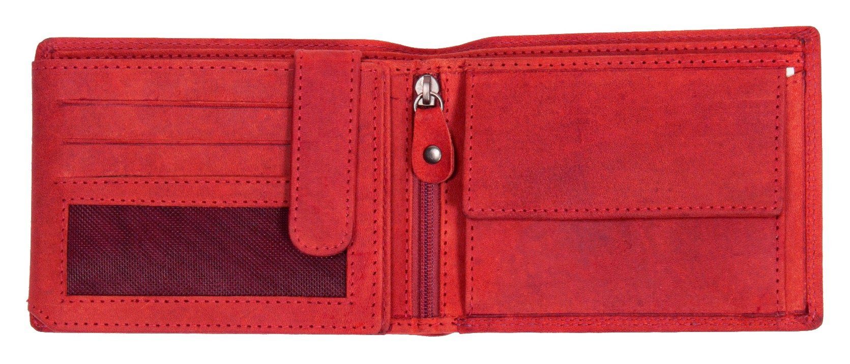 MUSTANG Geldbörse Tampa leather Print mit long wallet red Logo opening, side
