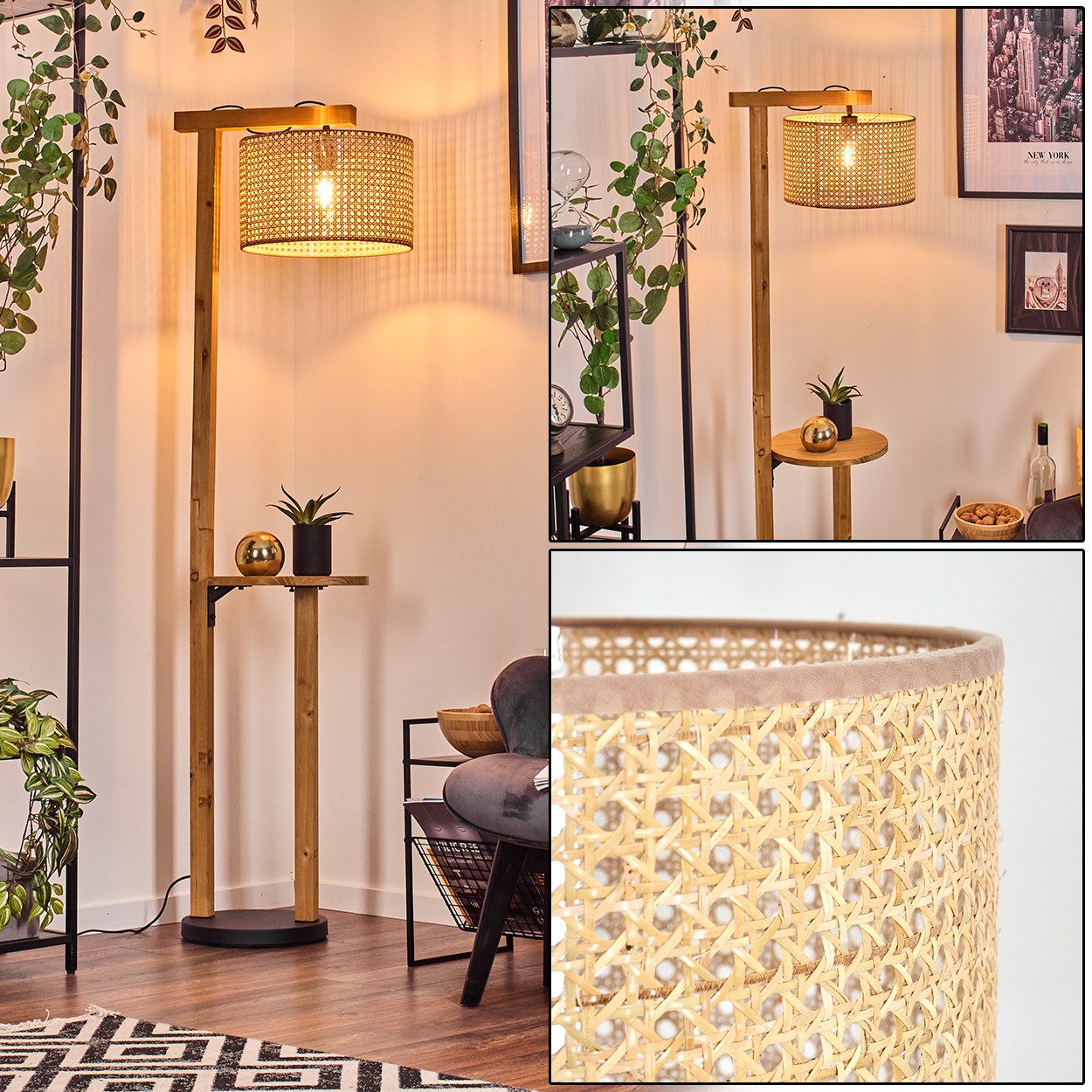 hofstein Stehlampe Stehlampe aus Holz/Metall/Wienergeflecht Natur/Schwarz/B günstig online kaufen