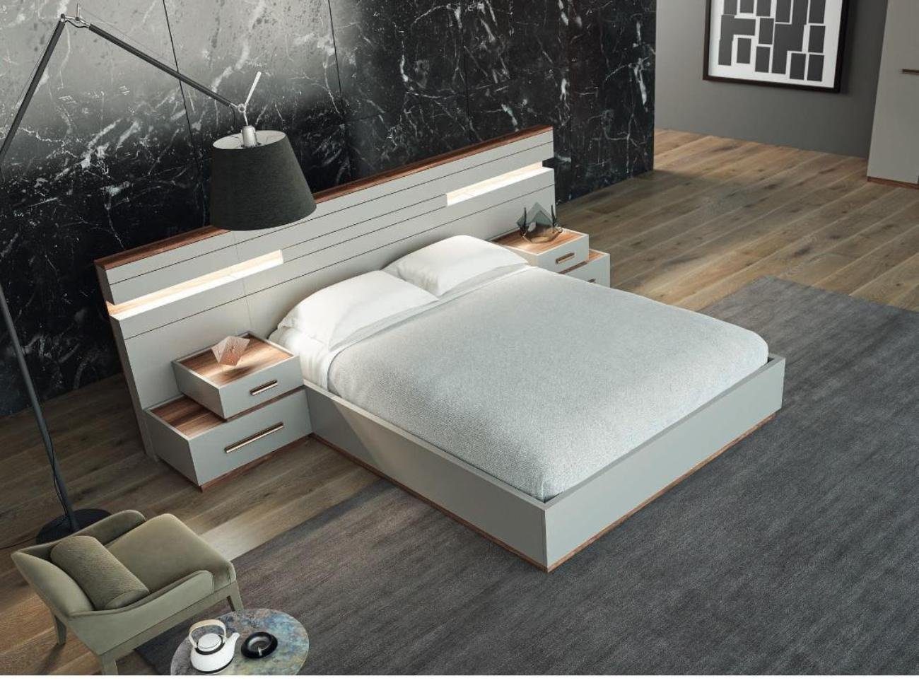 Möbel (3-St., Nachttische 3tlg, Set Bett Design luxuriös + Made in Nachttische), JVmoebel Schlafzimmer Bett 1x 2x 2x Europa Schlafzimmer-Set