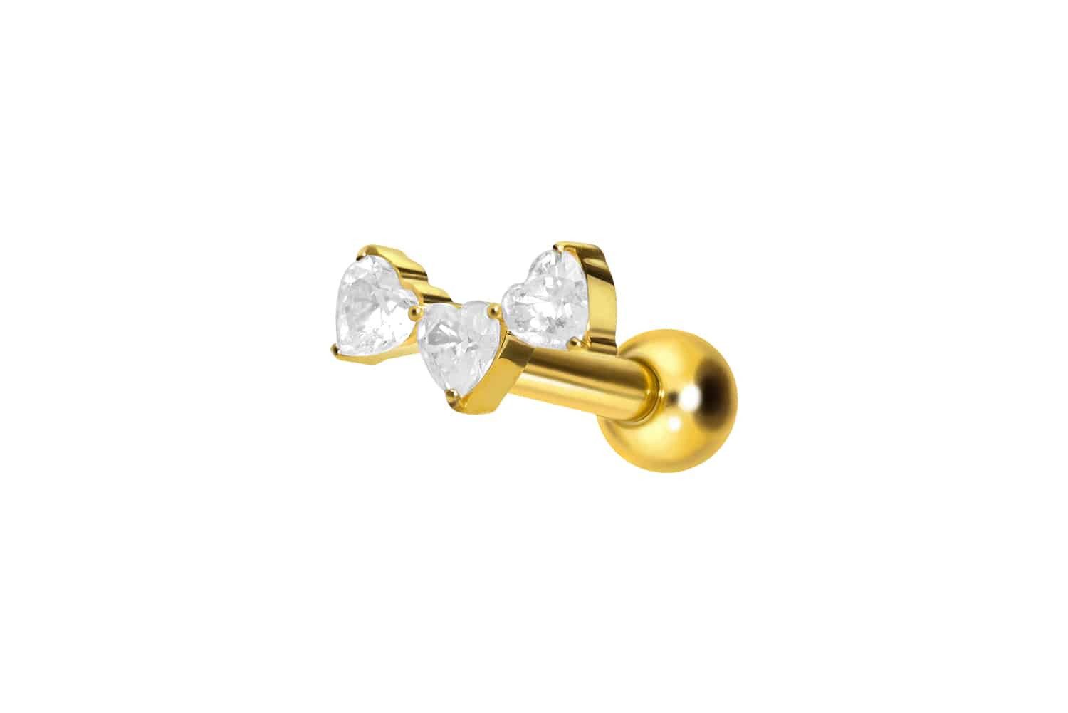 Piercing-Set Titan Ohrpiercing mit Innengewinde 3 KRISTALLHERZEN