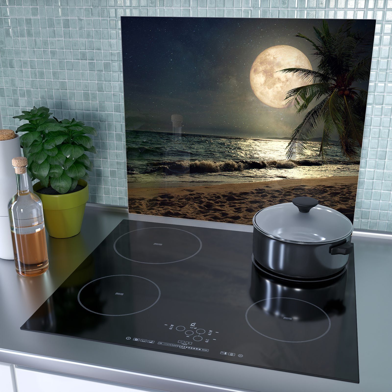 Nacht Herdabdeckplatte Schutzglas für Küche Vollmond Mond