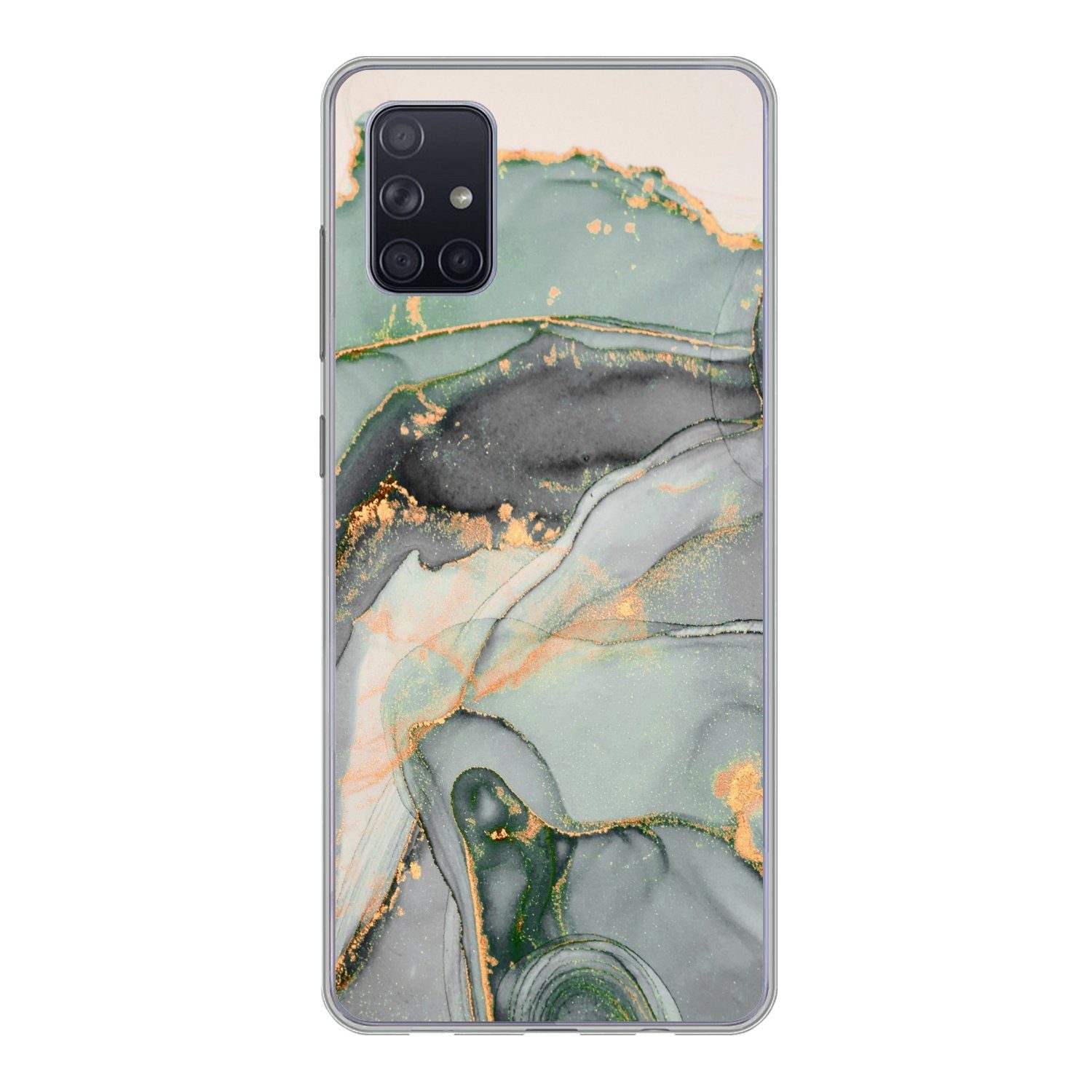 MuchoWow Handyhülle für Samsung Galaxy A71 Gold - Marmor - Grün - Luxus - Glitzer - Marmor, Phone Case, Silikon, Schutzhülle Dünn