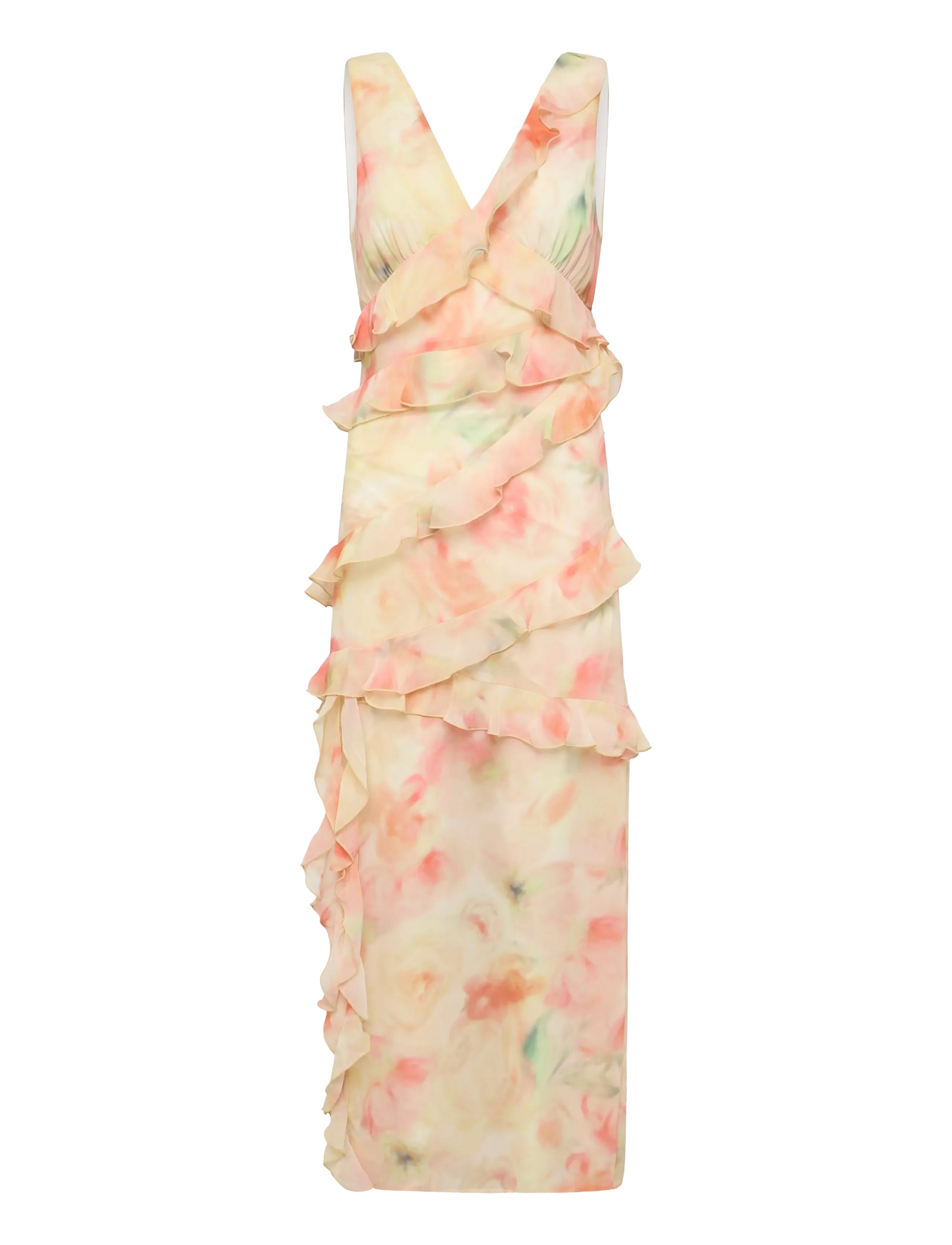 Gina Tricot Maxikleid Frill maxi dress - Volantkleid Damen Maxikleid Blumenprint Sommer