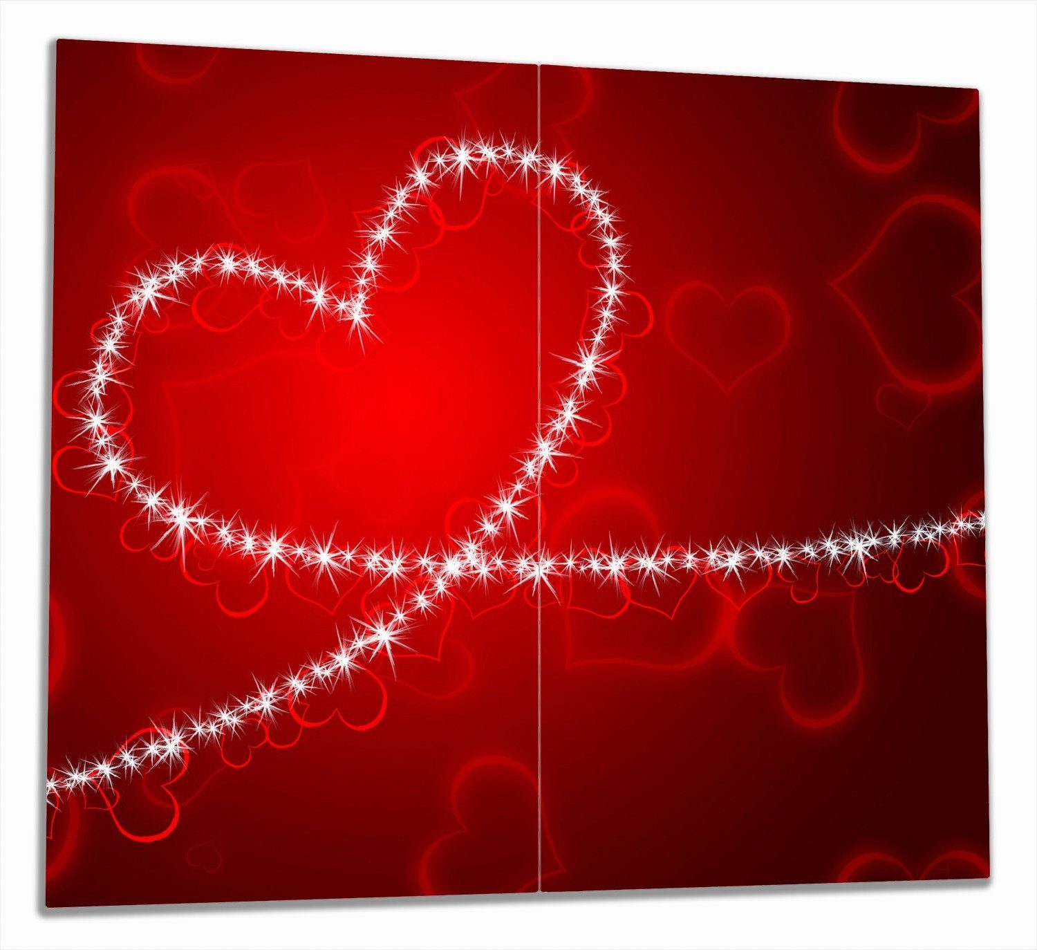 Wallario Herd-Abdeckplatte Leuchtendes Herz aus Sternen vor rotem Hintergrund, ESG-Sicherheitsglas, (Glasplatte, 2 tlg., inkl. 5mm Noppen), verschiedene Größen