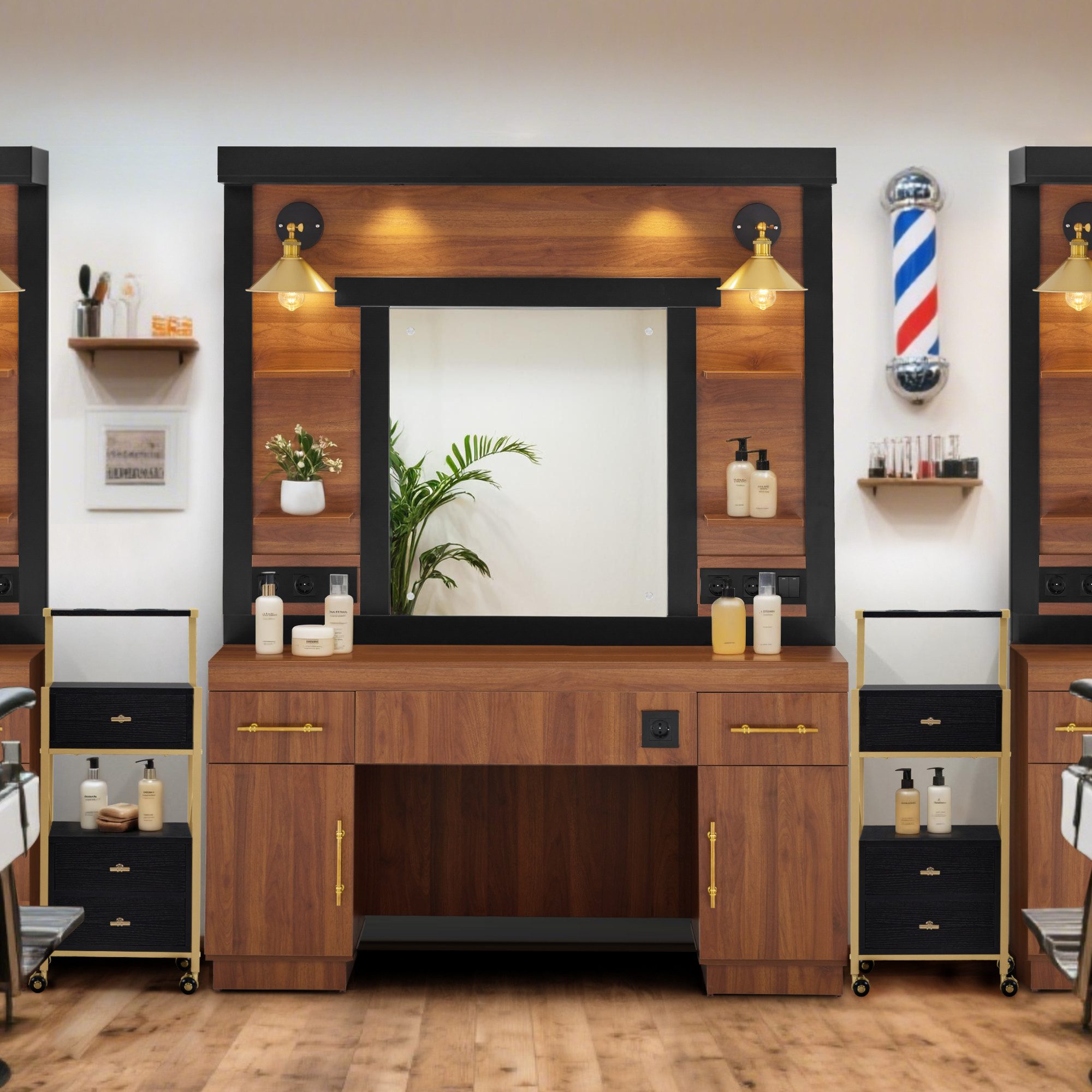 Barberpub Spiegelschrank BarberPub Friseurplatz mit Ablagen günstig online kaufen