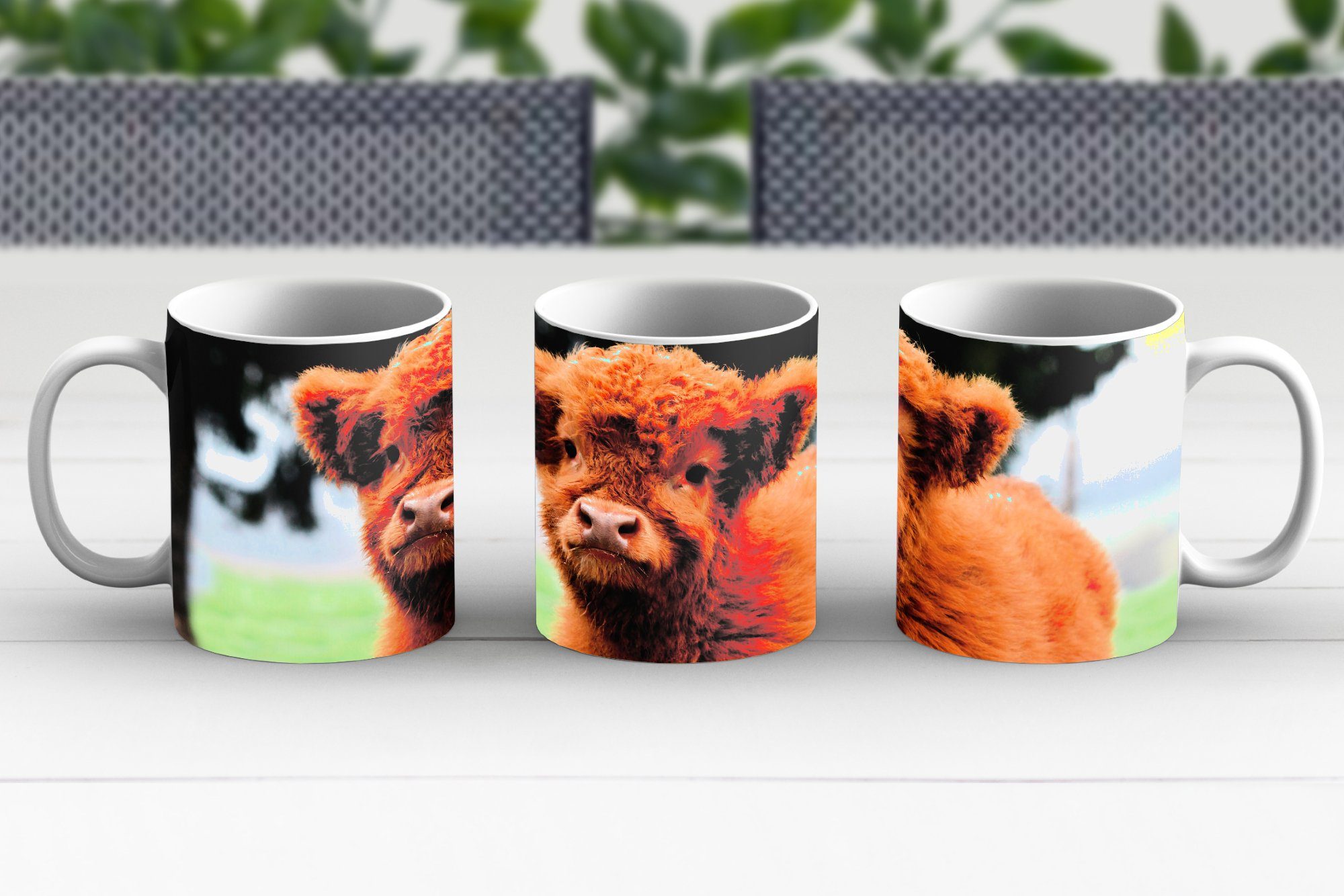 MuchoWow - Keramik, Kaffeetassen, Teetasse, Geschenk Tasse Kalb Highlander Scottish Teetasse, Gras, - Becher,