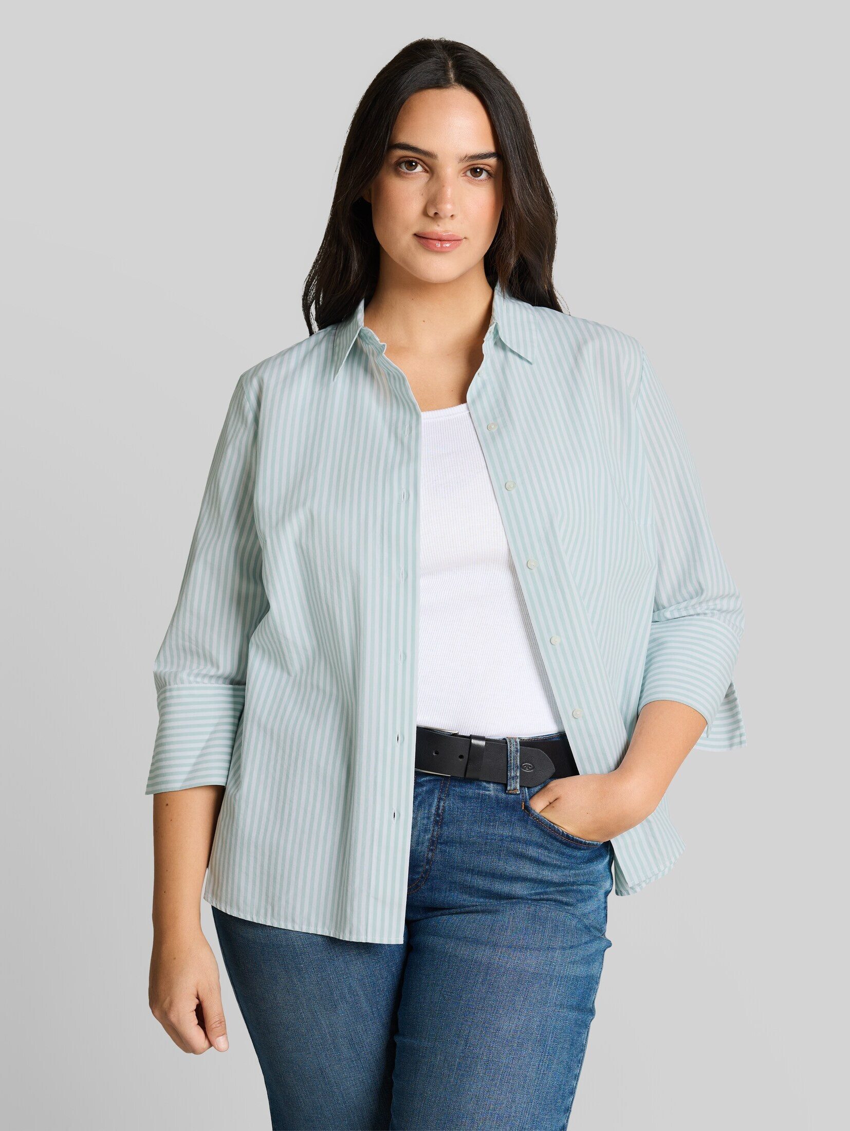 TOM TAILOR PLUS Langarmbluse Blusen & Shirts Plus Size - Hemdbluse mit Streifenmuster