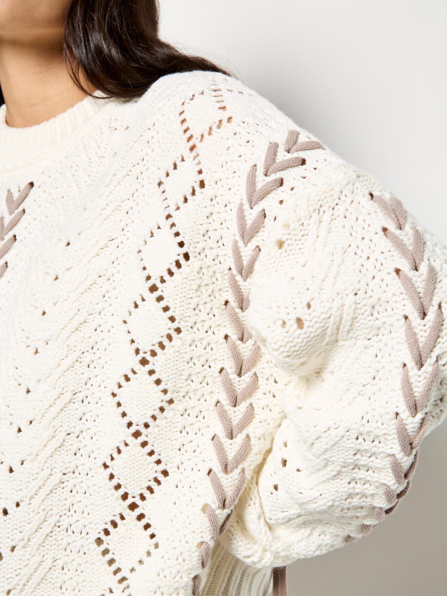Apricot Strickpullover Rundhalspullover mit Strickmuster