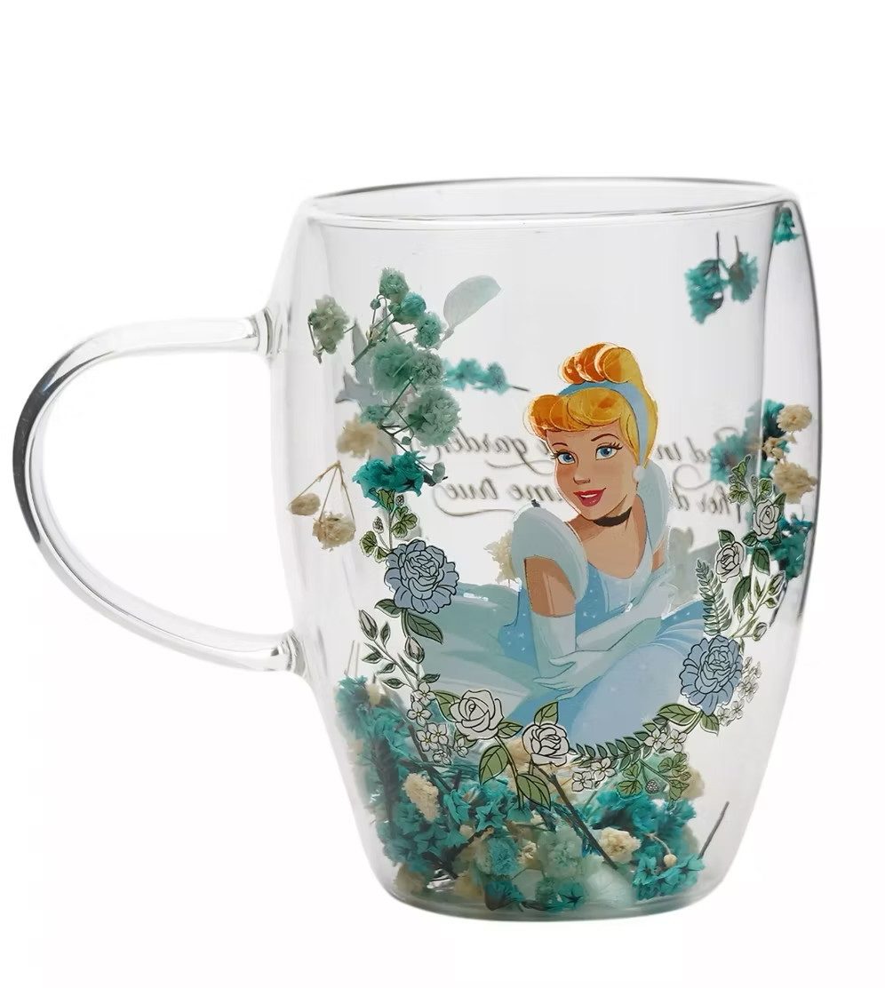 Disney Glas Designer 3D Glas Cinderella Pastell mit echten Blumen & effekt, 1-tlg.