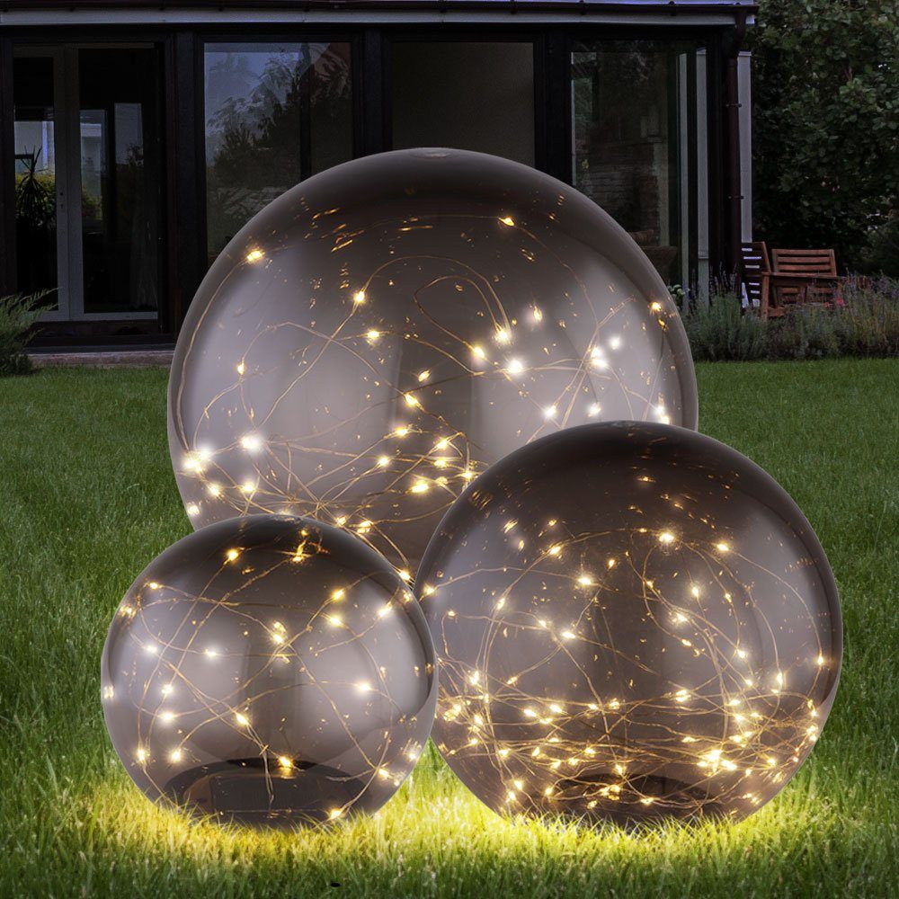 3er Set RGB LED Solar Kugel Steh Leuchte Steck Lampe Garten Außen Wege Strahler 